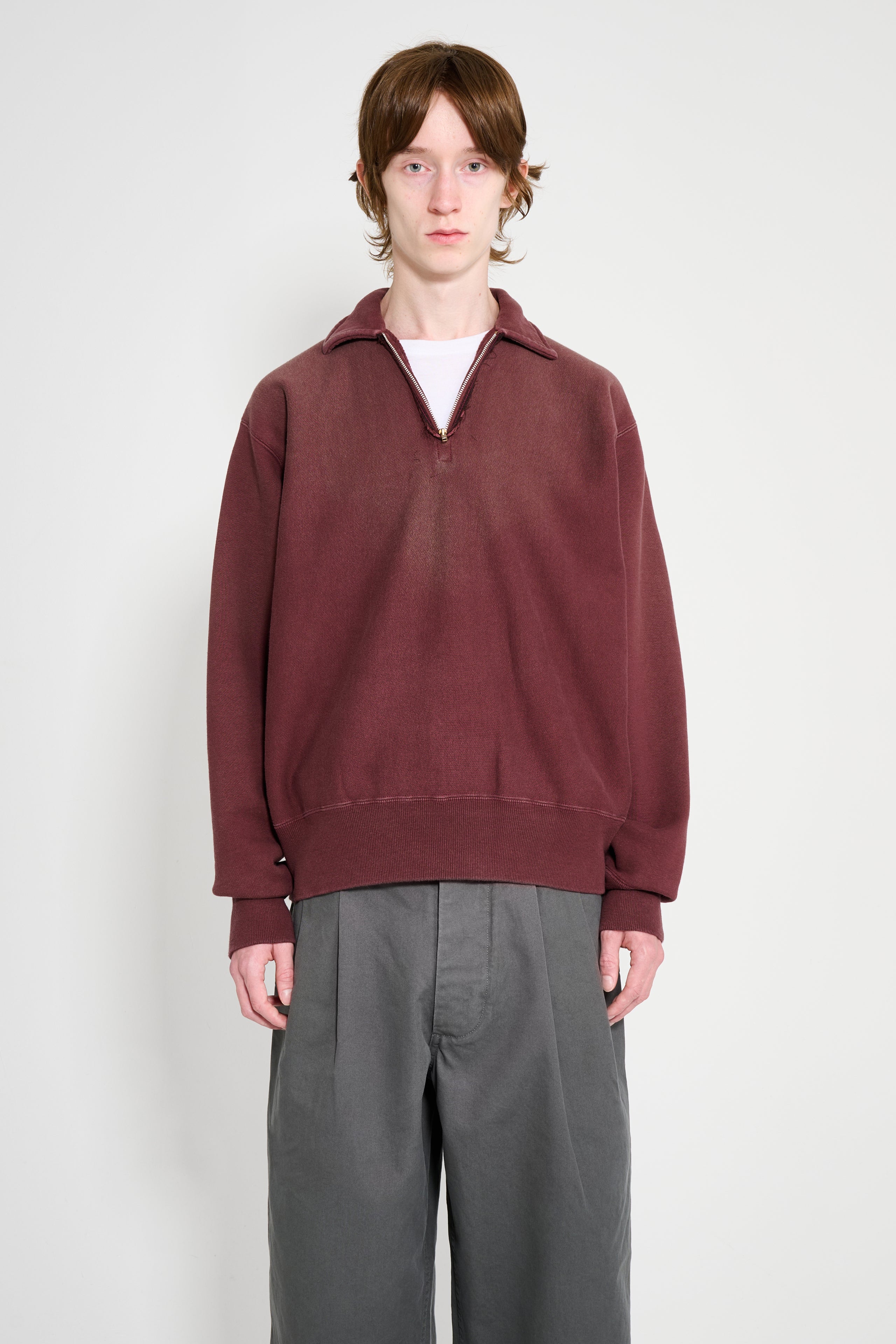 A.PRESSE Vintage Half Zip Sweatshirt Burgundy