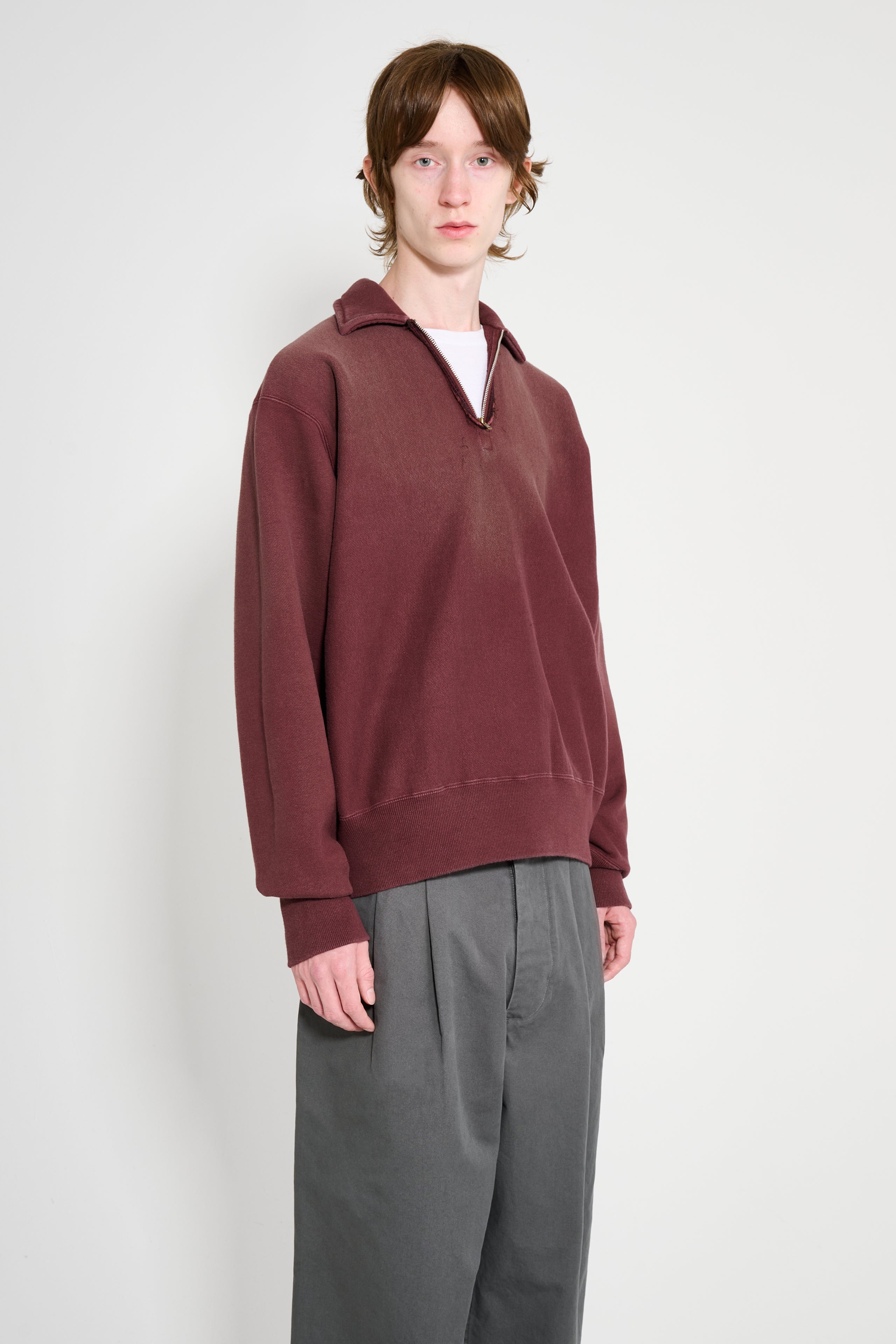 A.PRESSE Vintage Half Zip Sweatshirt Burgundy