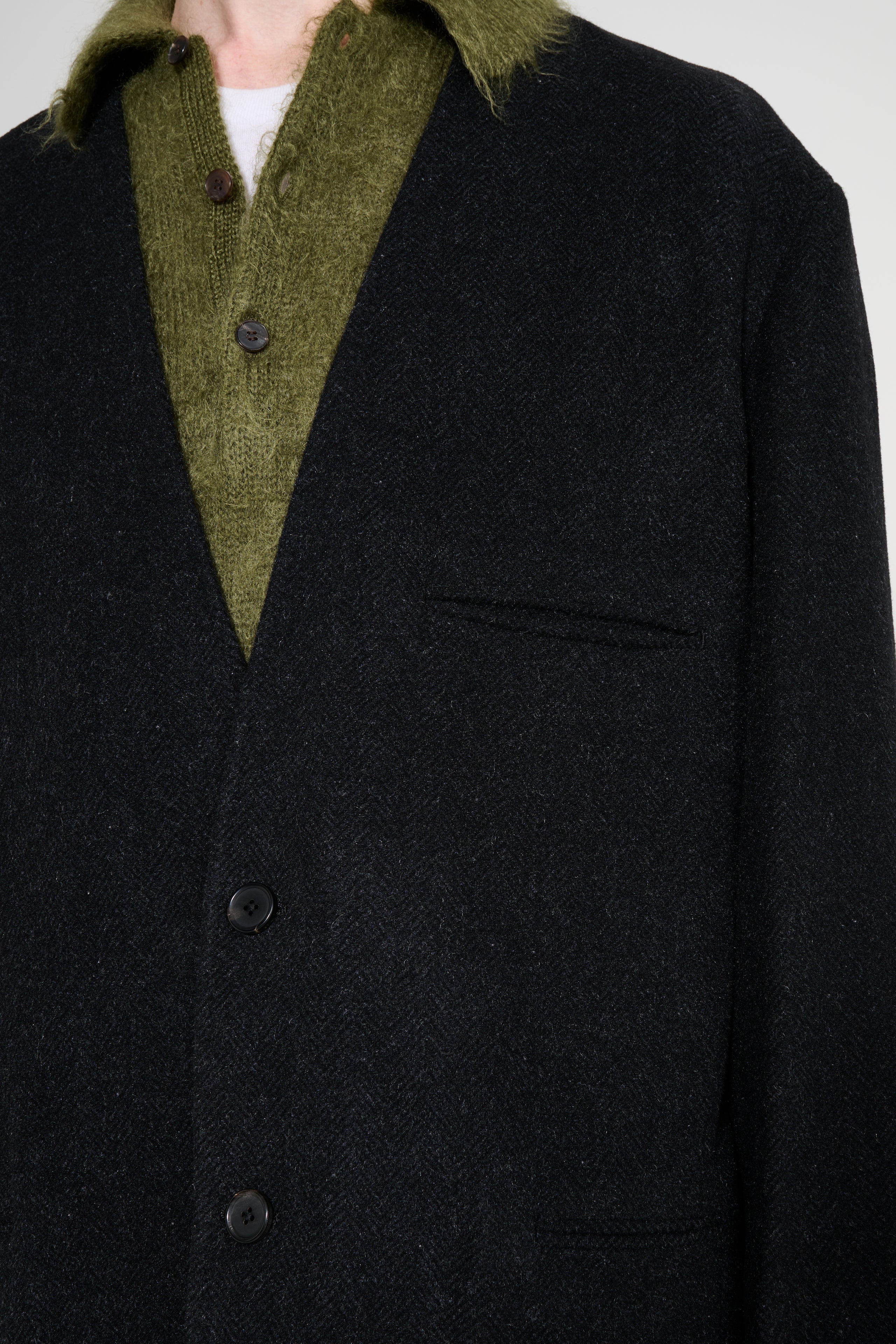 A.PRESSE Silk Cashmere Tweed Collarless Jacket Charcoal