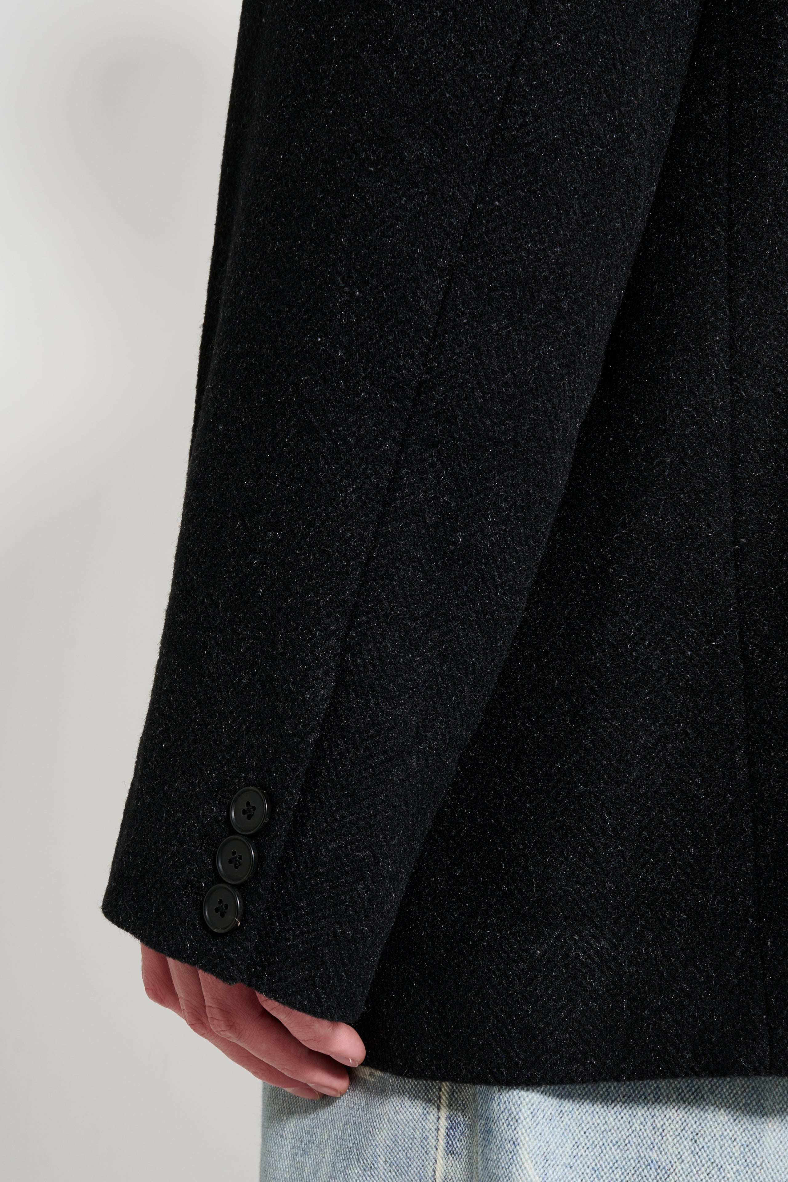A.PRESSE Silk Cashmere Tweed Collarless Jacket Charcoal