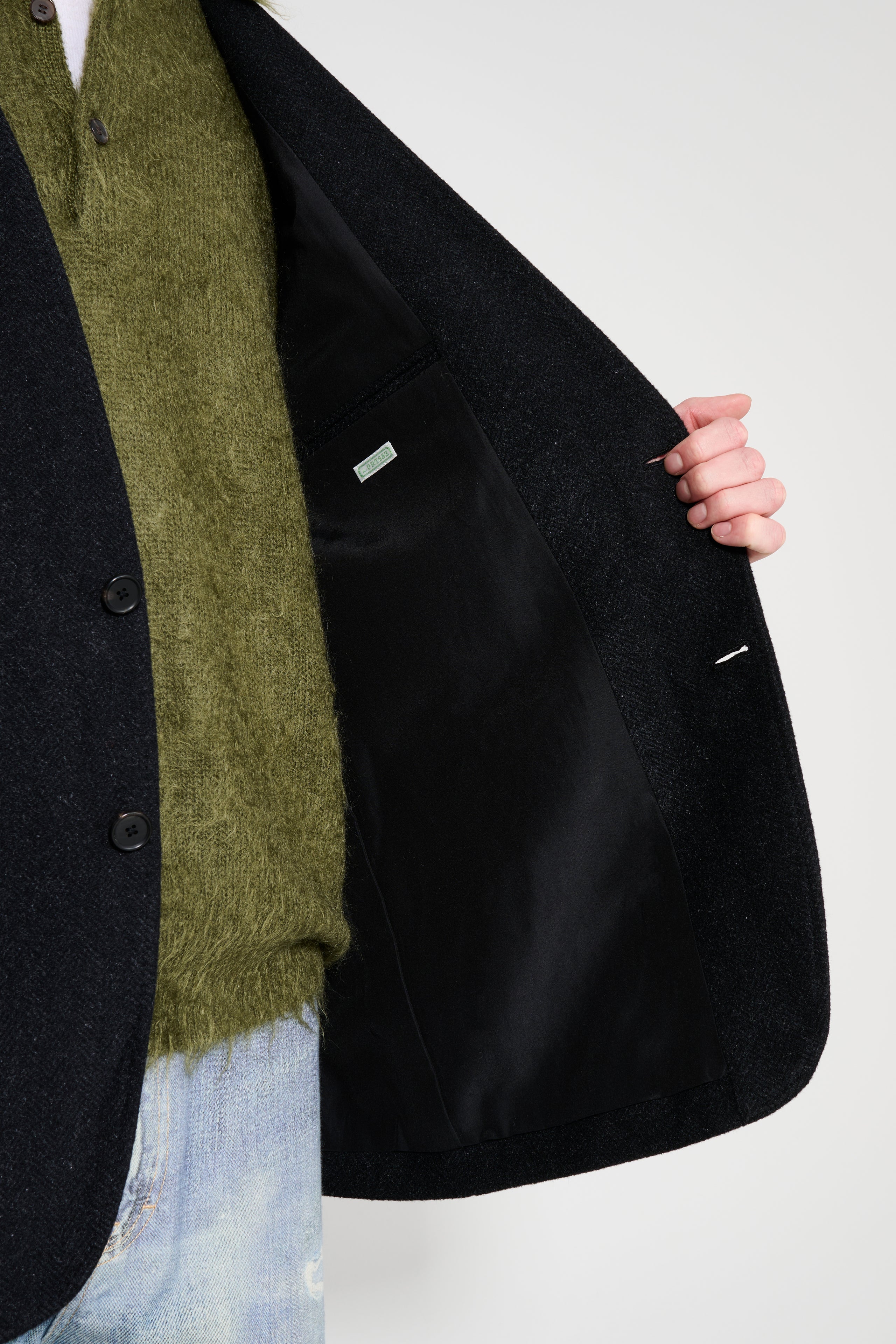 A.PRESSE Silk Cashmere Tweed Collarless Jacket Charcoal