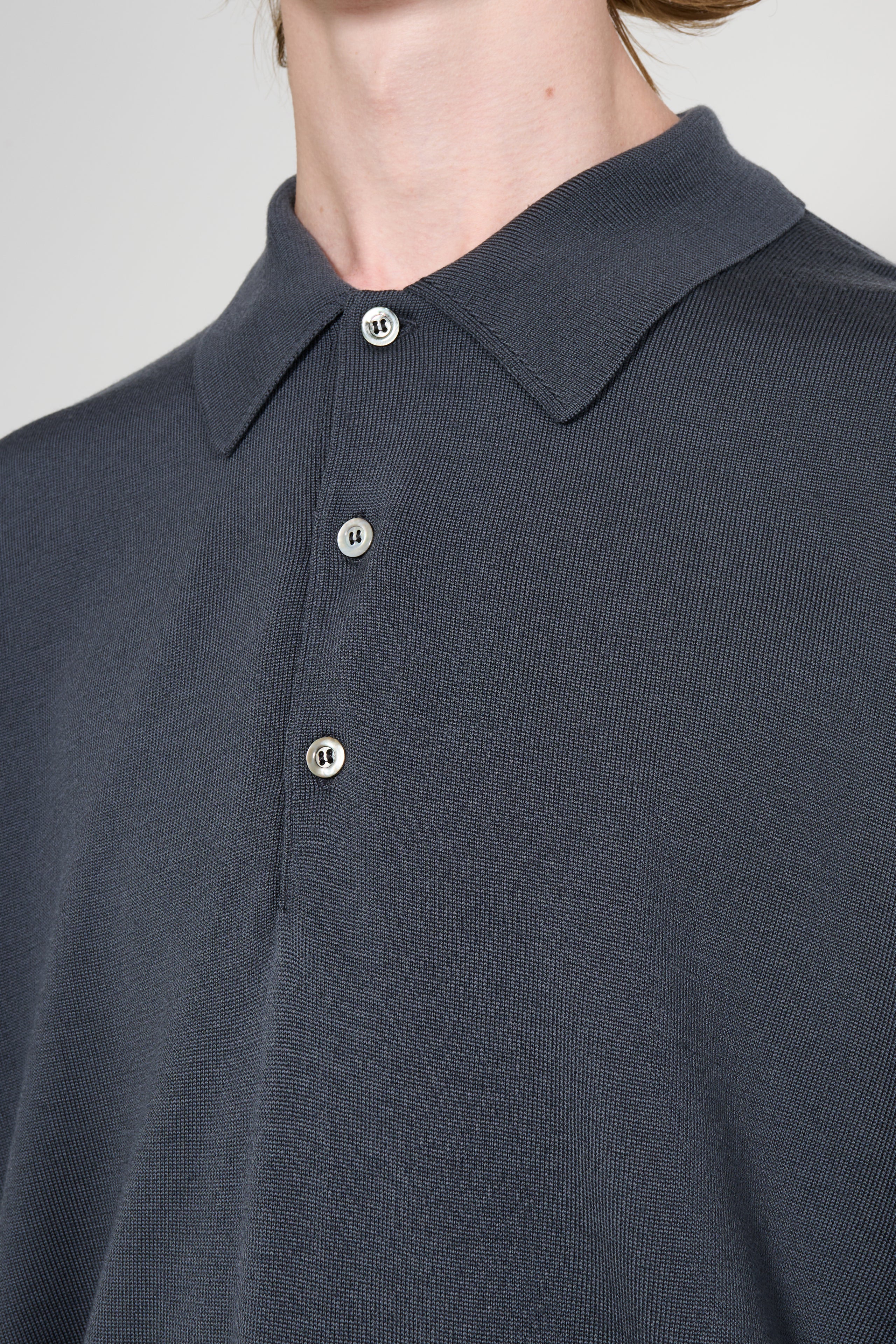 A.PRESSE Wool Knit L/S Polo Shirts Grey