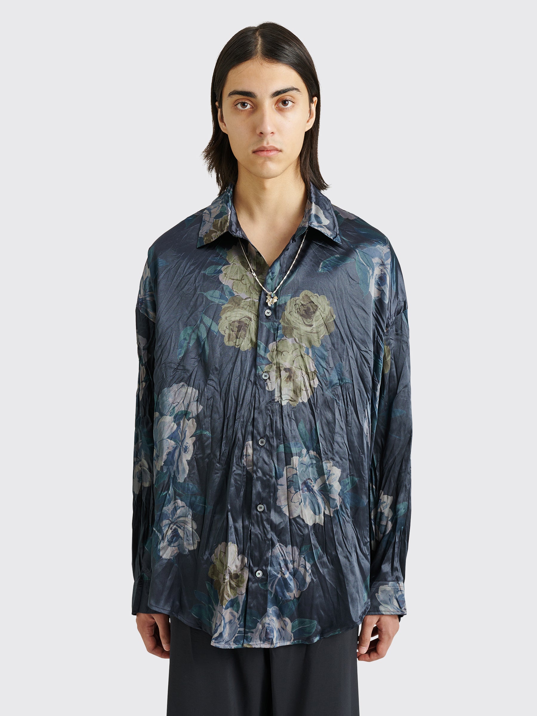 Acne Studios Floral Printed Shirt Navy Blue