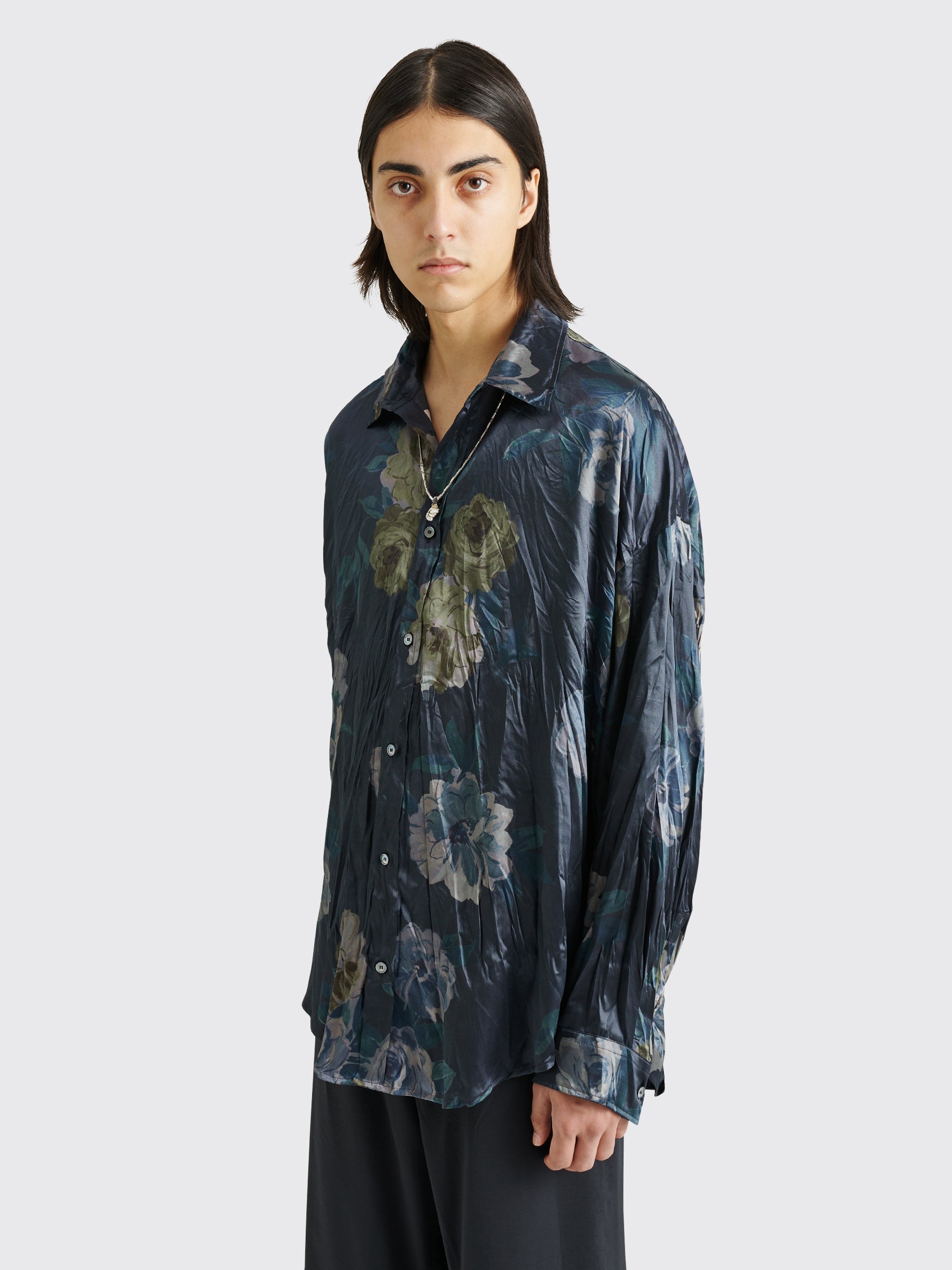 Acne Studios Floral Printed Shirt Navy Blue