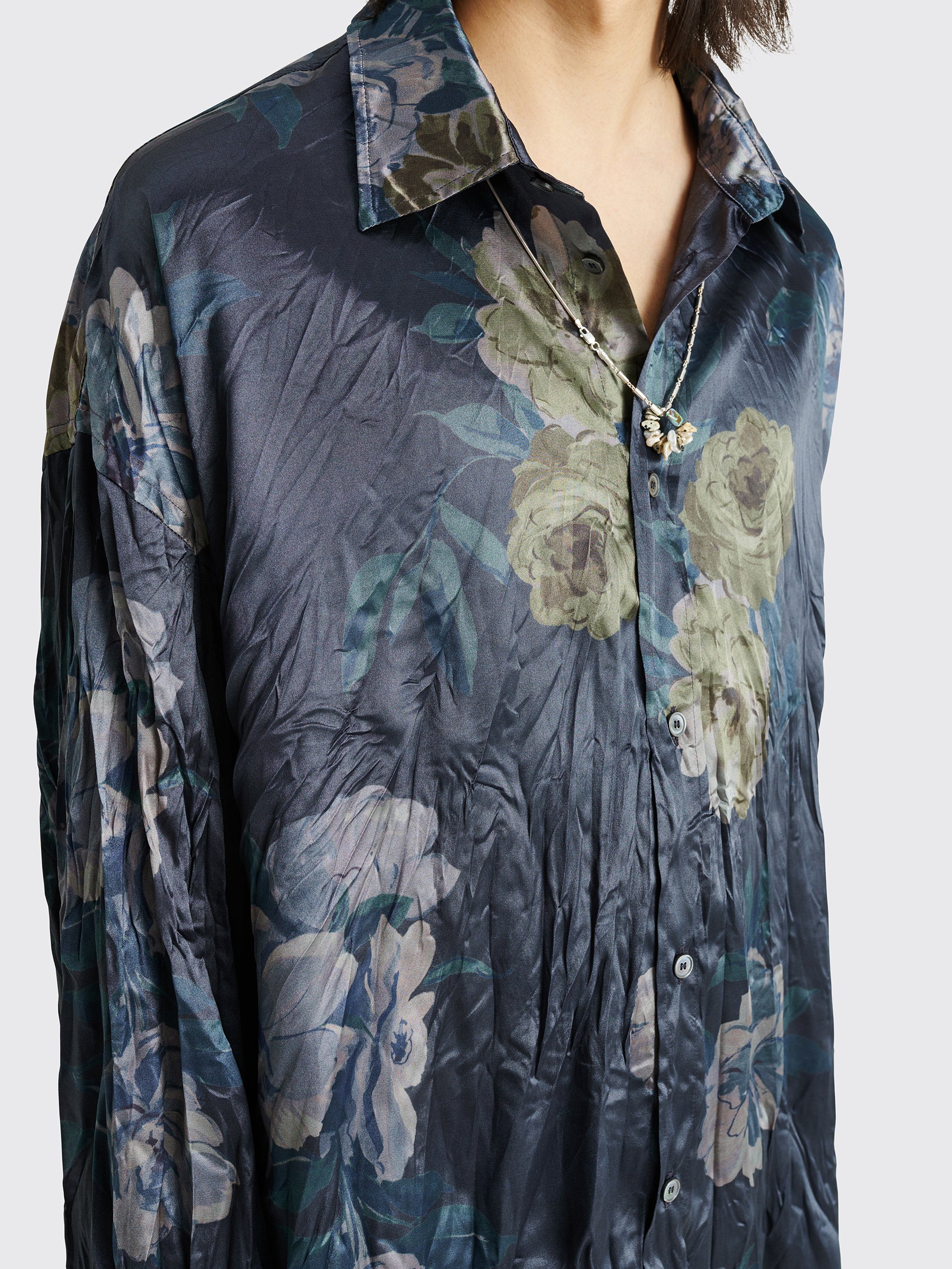 Acne Studios Floral Printed Shirt Navy Blue