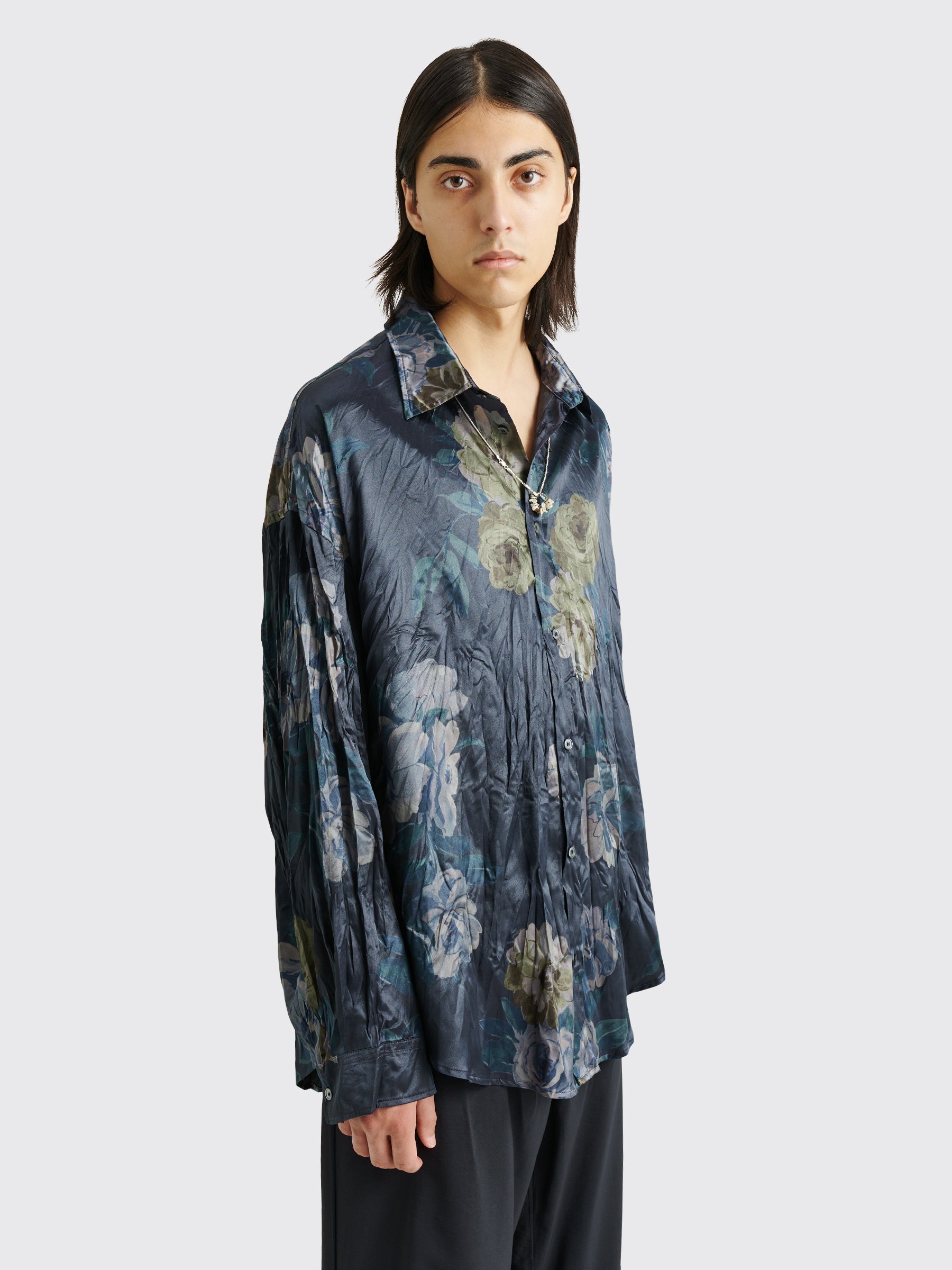 Acne Studios Floral Printed Shirt Navy Blue