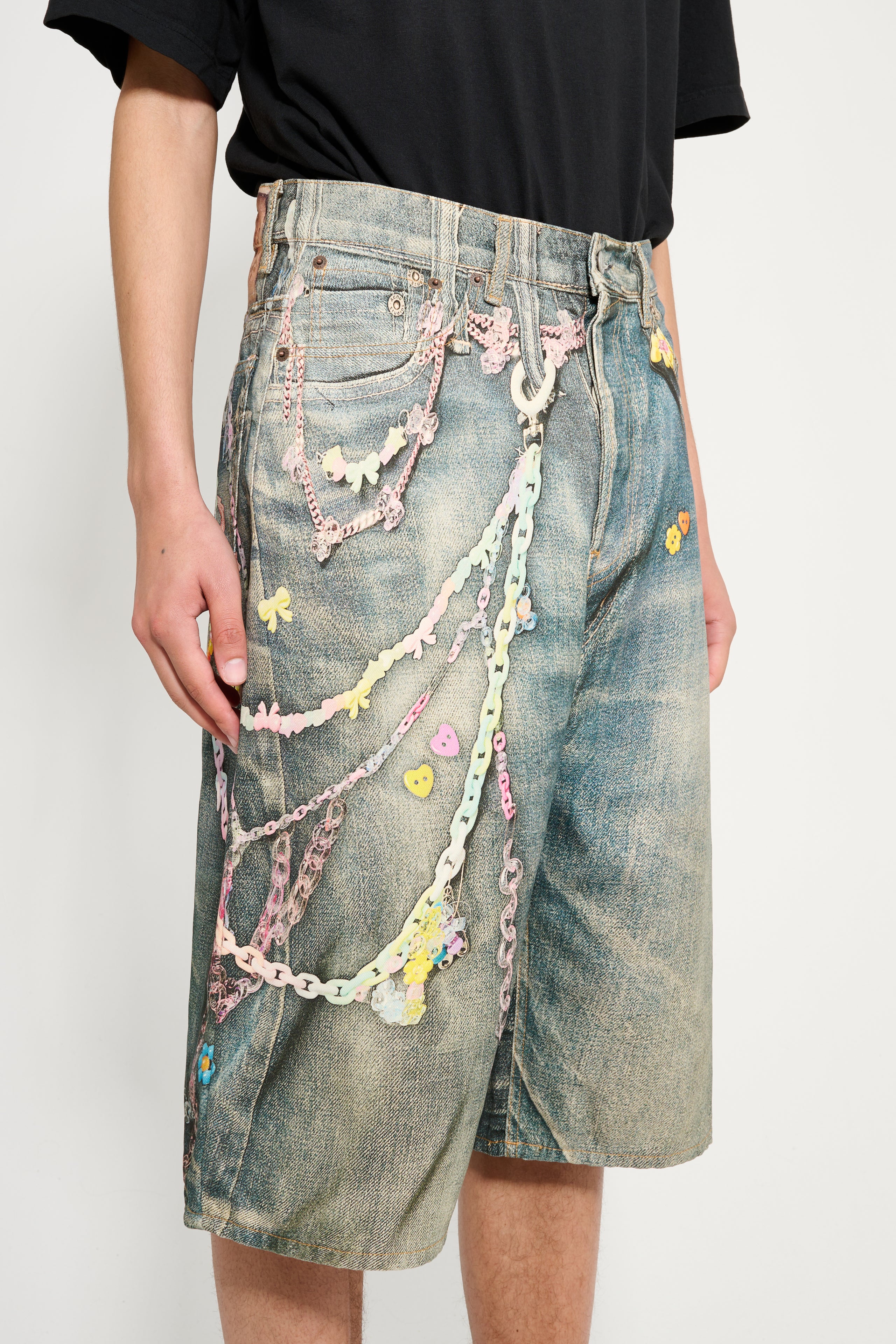 Acne Studios Kawaii Keychains Denim Shorts Mid Blue