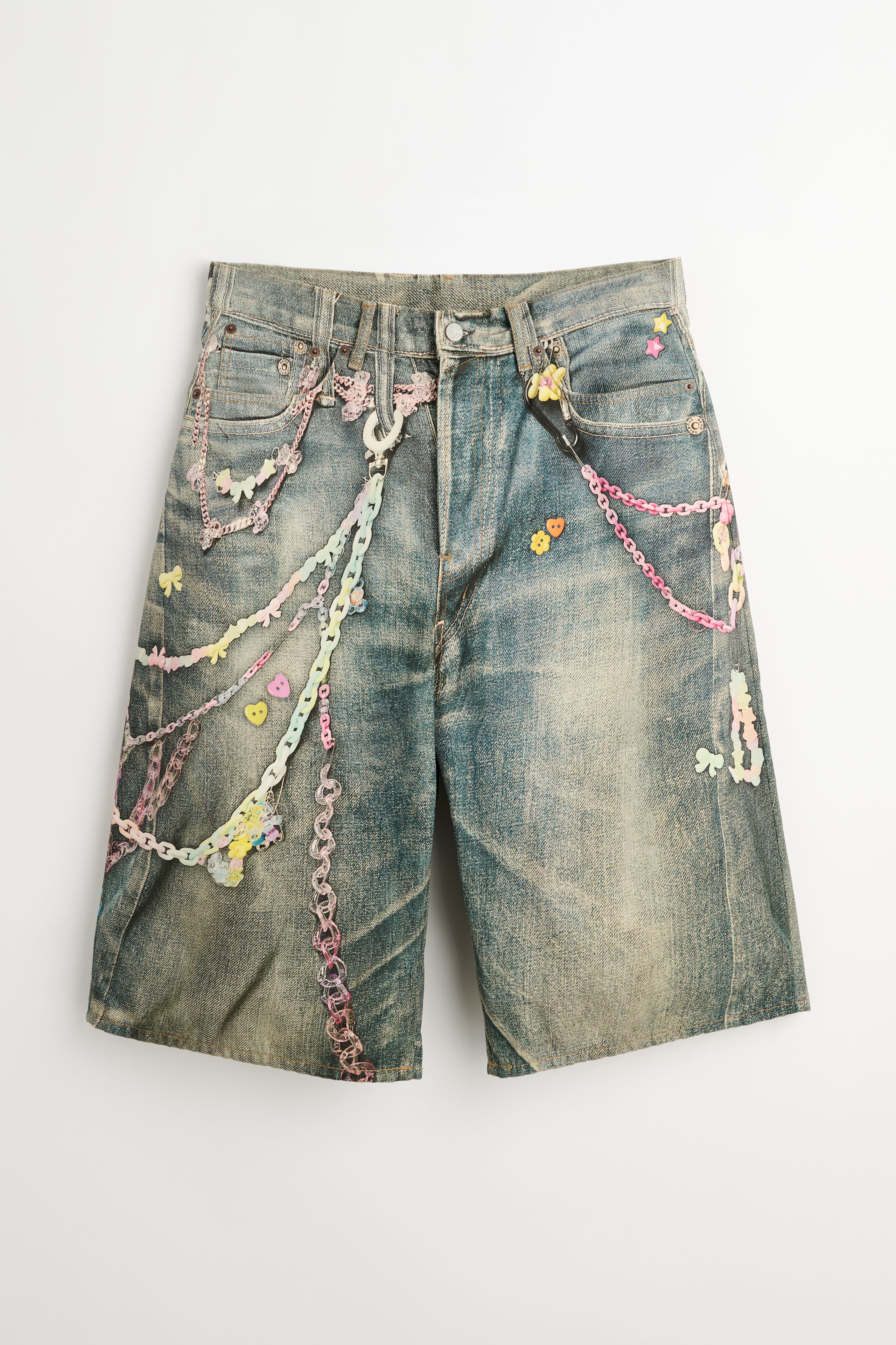 Acne Studios Kawaii Keychains Denim Shorts Mid Blue