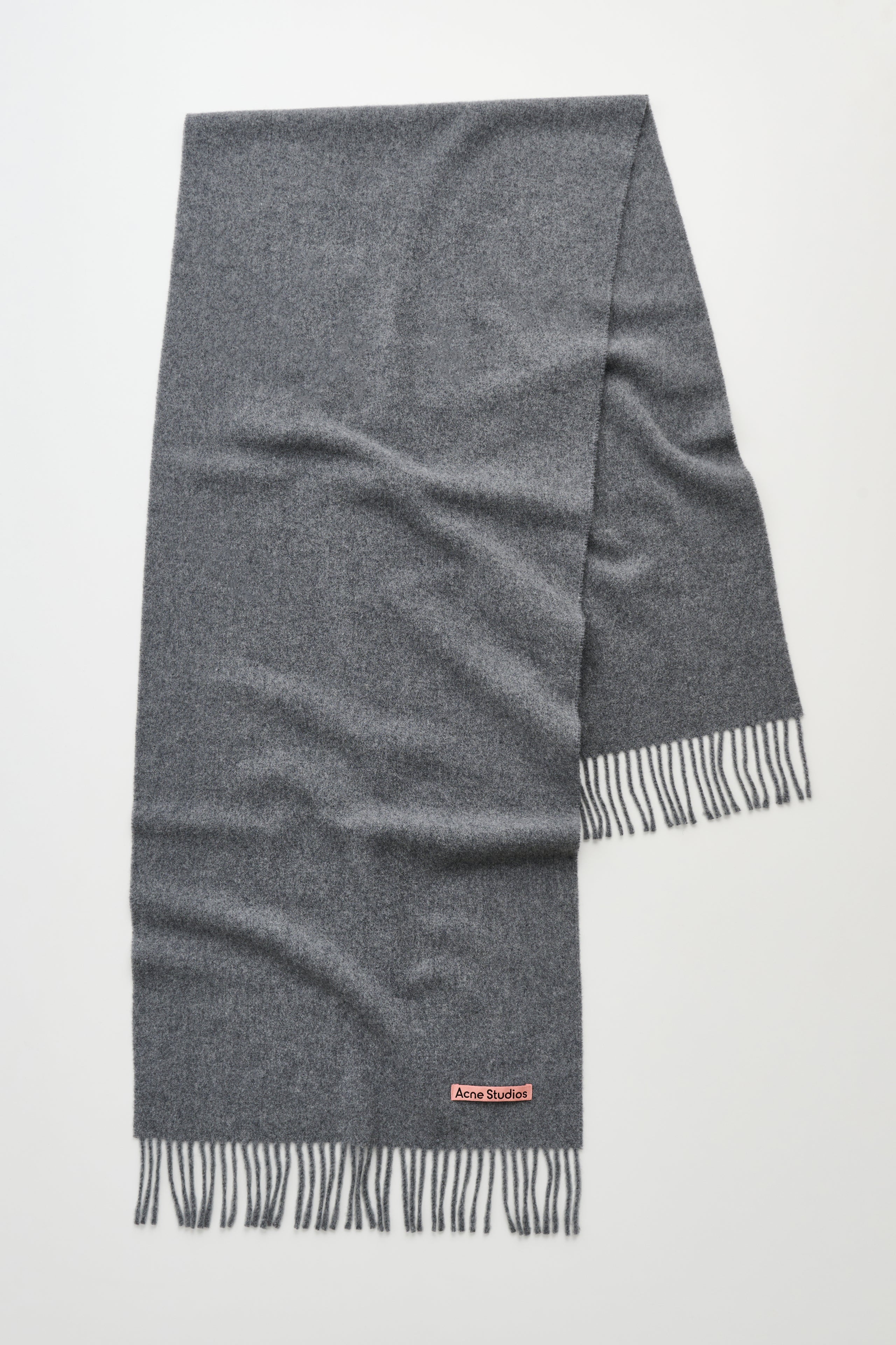 Acne Studios Fringe Wool Scarf Narrow Grey Melange