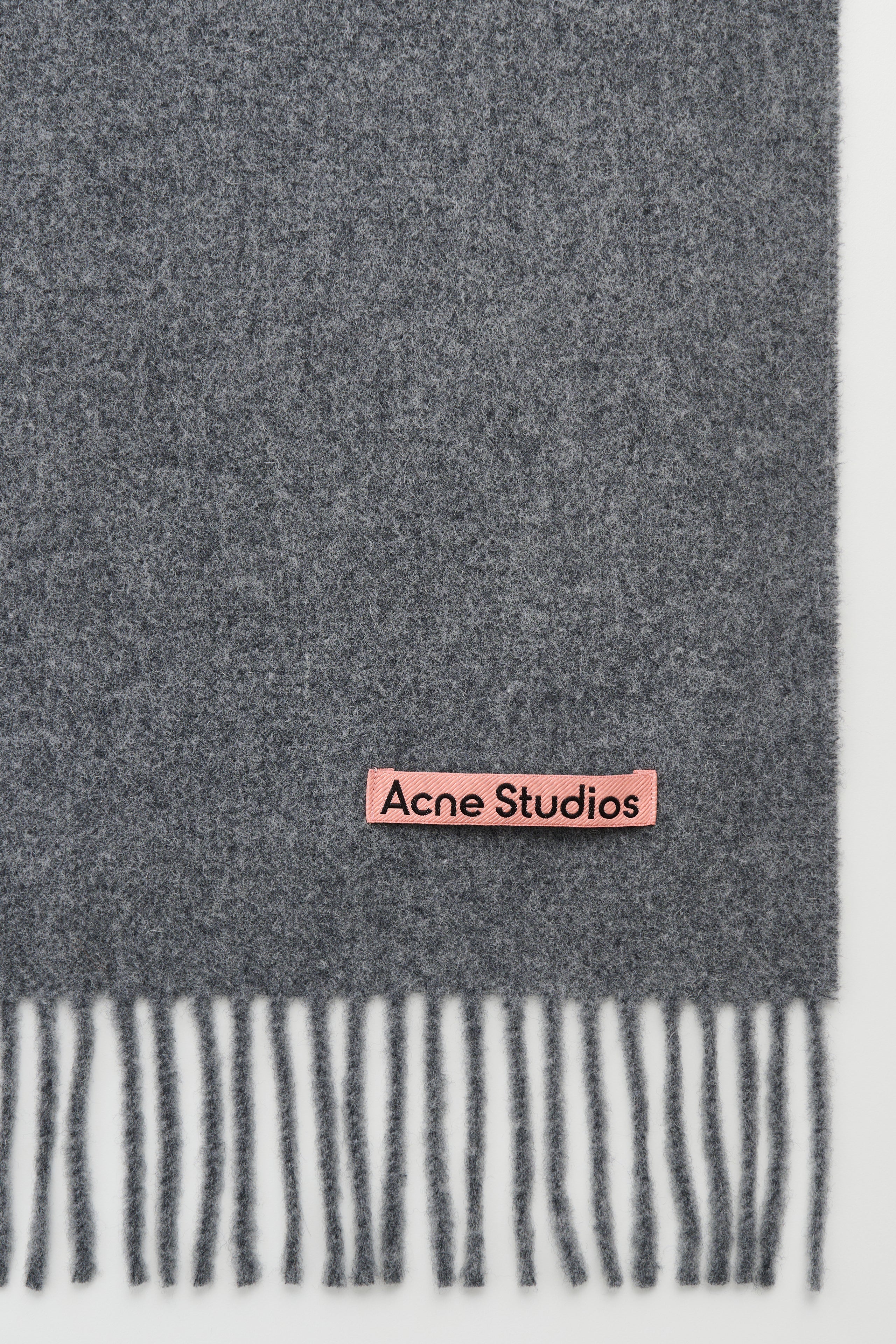 Acne Studios Fringe Wool Scarf Narrow Grey Melange