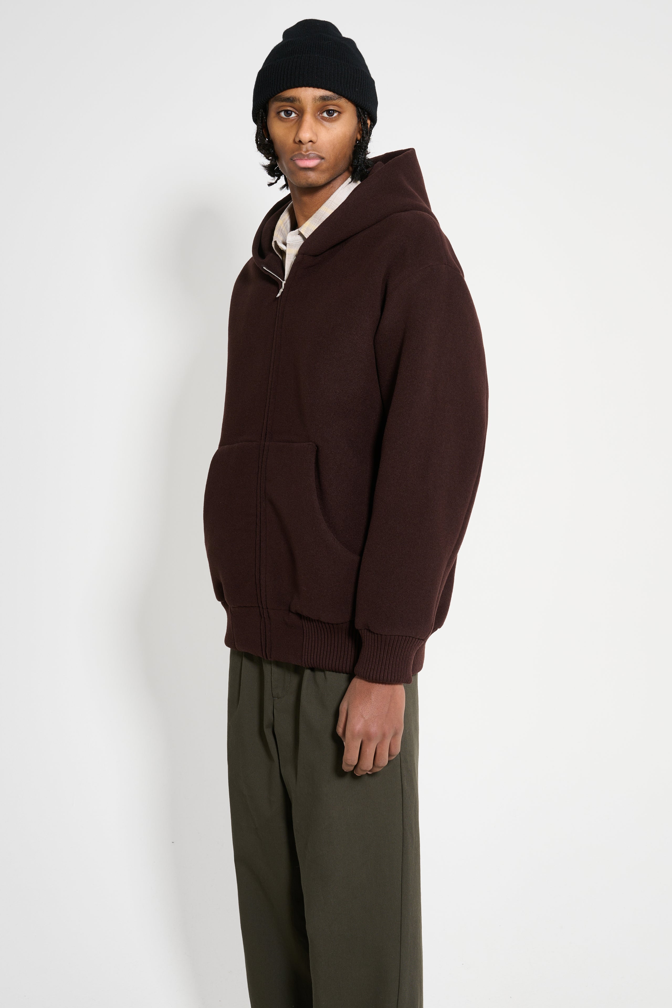 Auralee Double Cloth Heavy Wool Pile Zip Hoodie