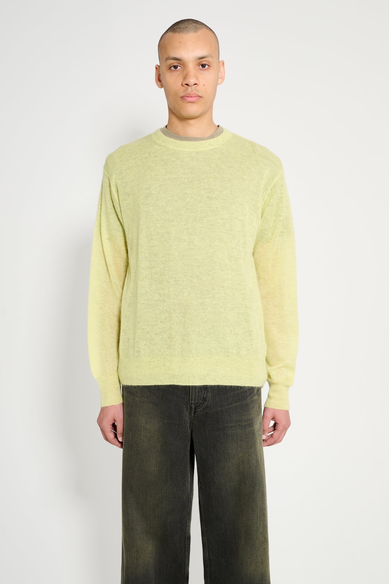 Auralee Kid Mohair Sheer Knit P/O Lime Yellow