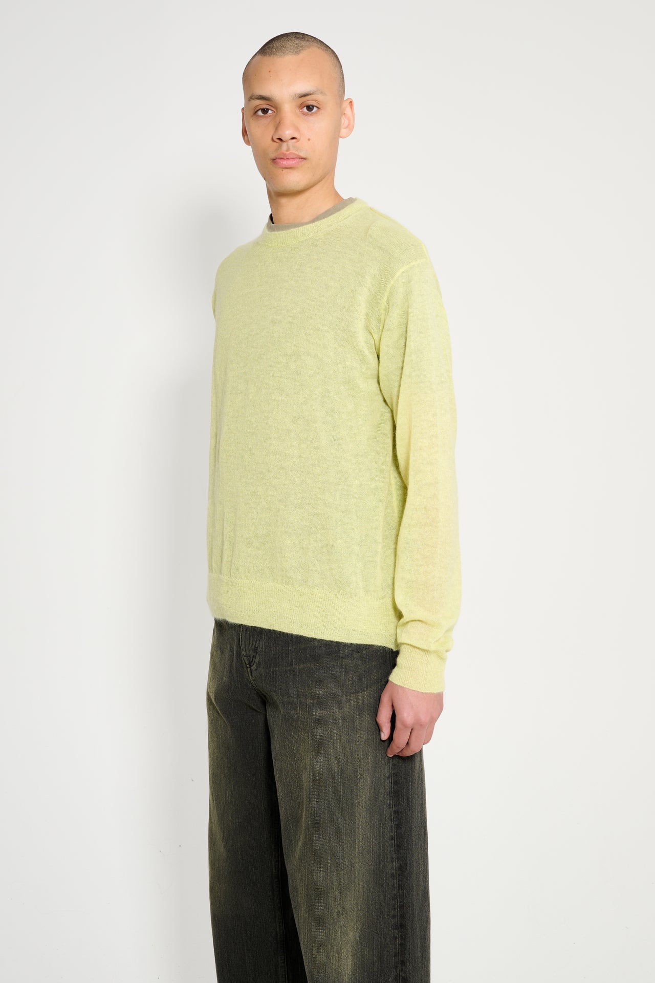Auralee Kid Mohair Sheer Knit P/O Lime Yellow