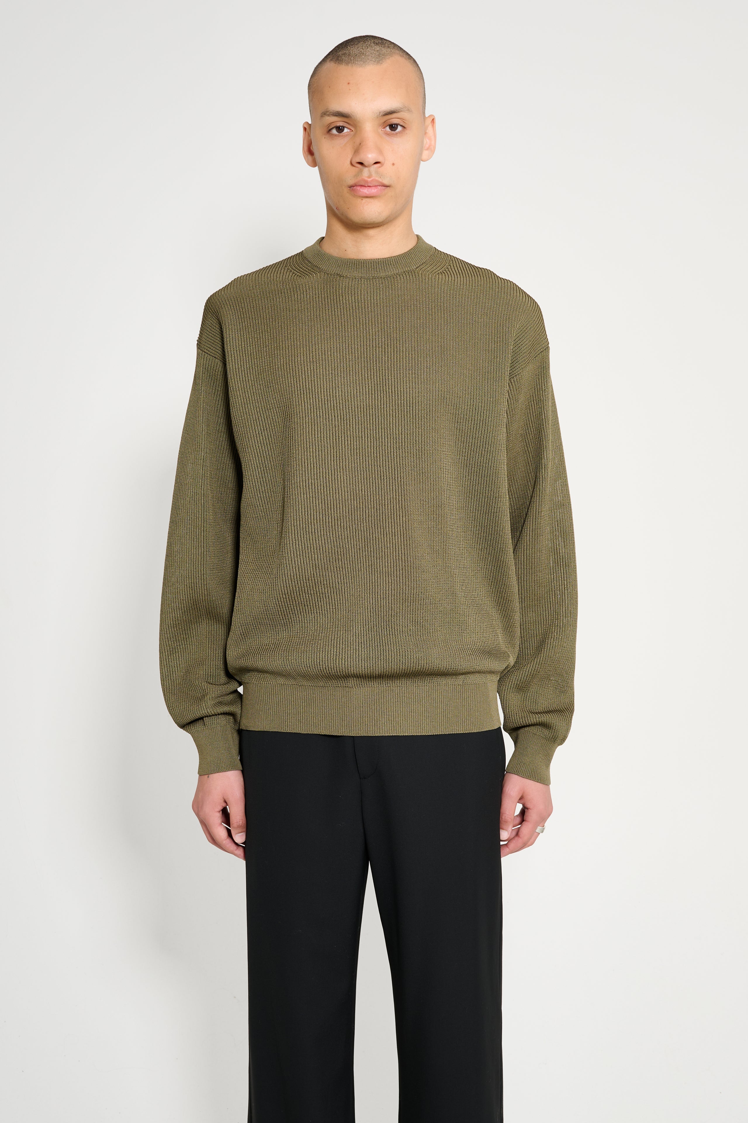 Auralee Flat Yarn Rib Knit P/O Khaki