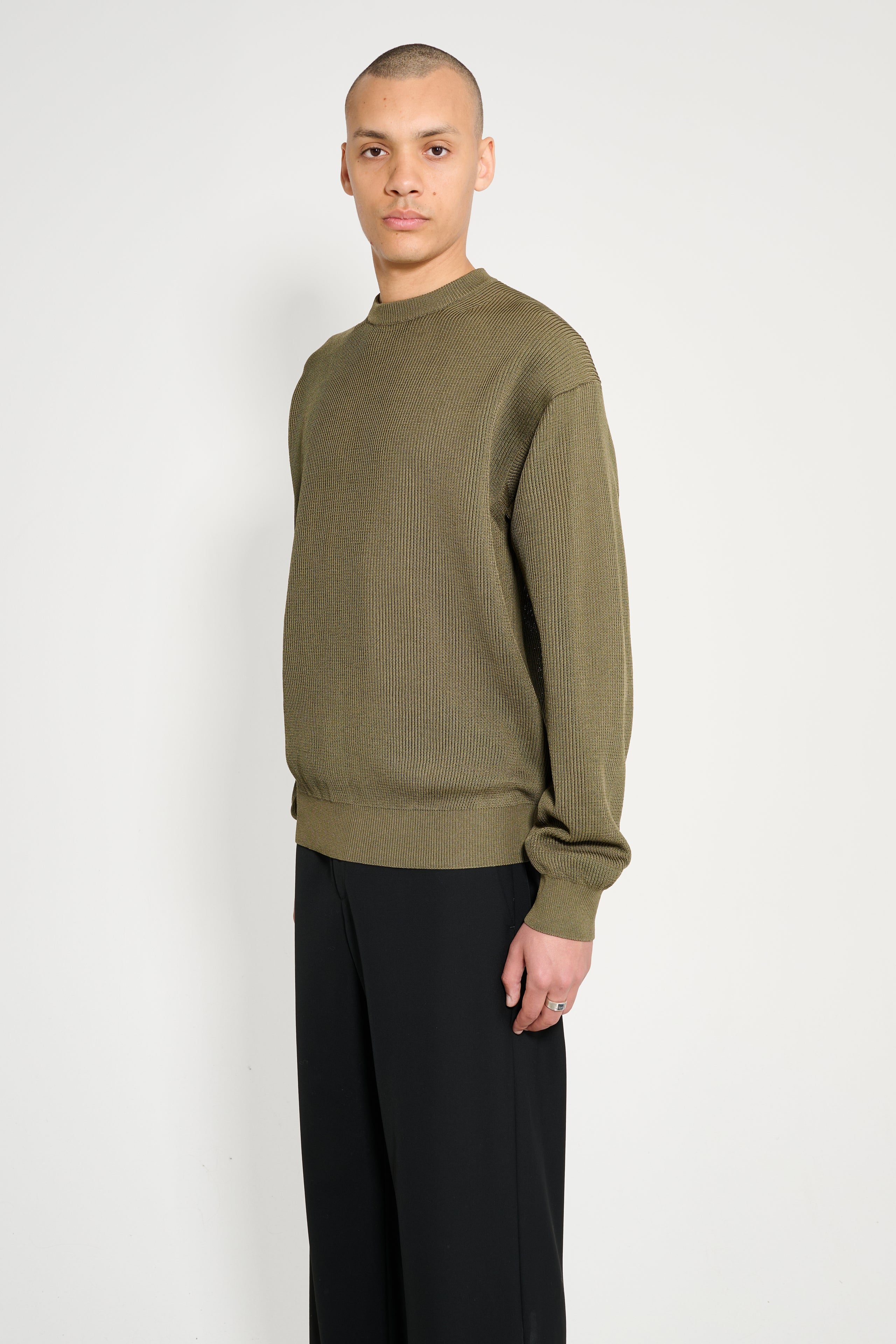 Auralee Flat Yarn Rib Knit P/O Khaki