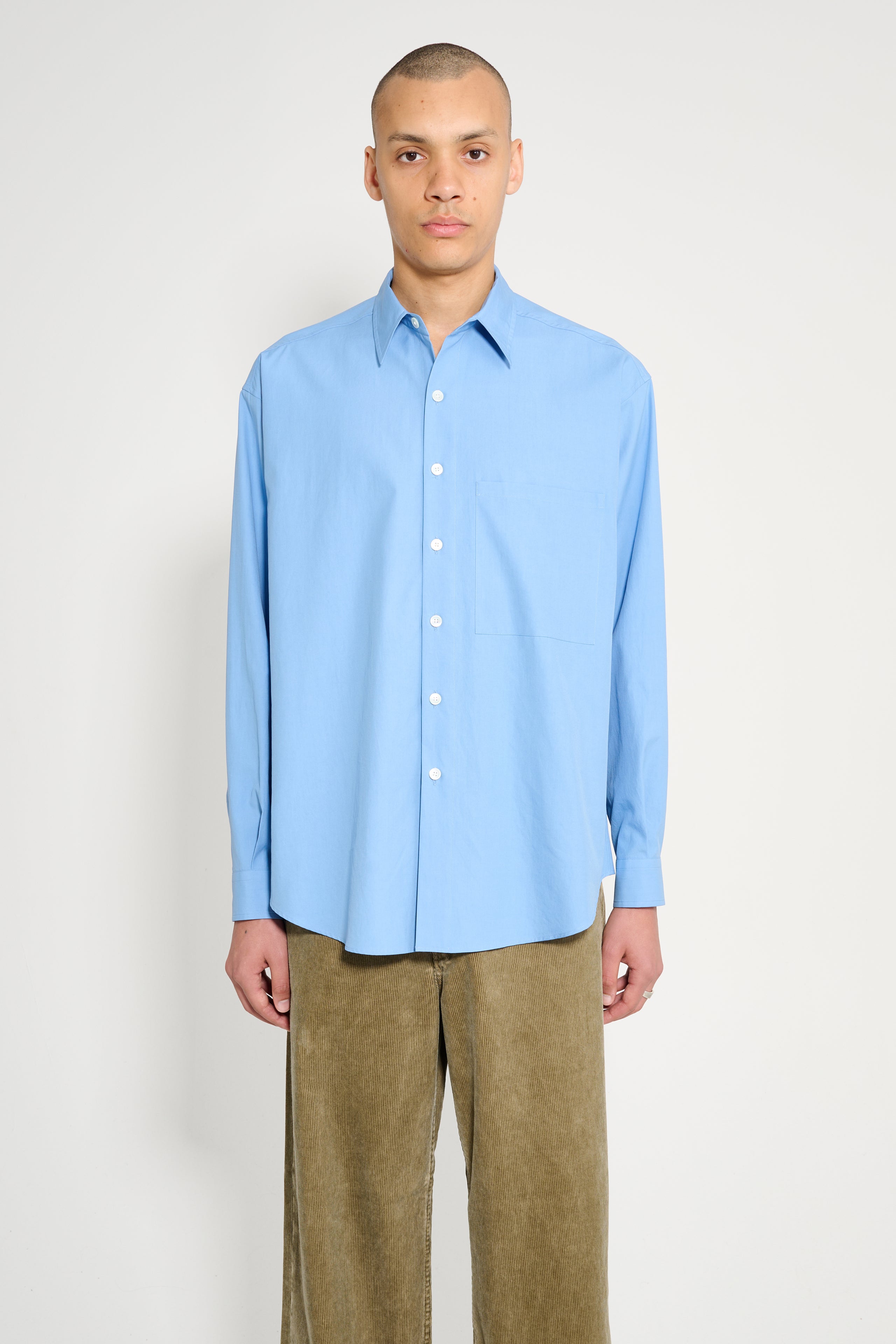 Auralee Washed Finx Twill Big Shirt Blue