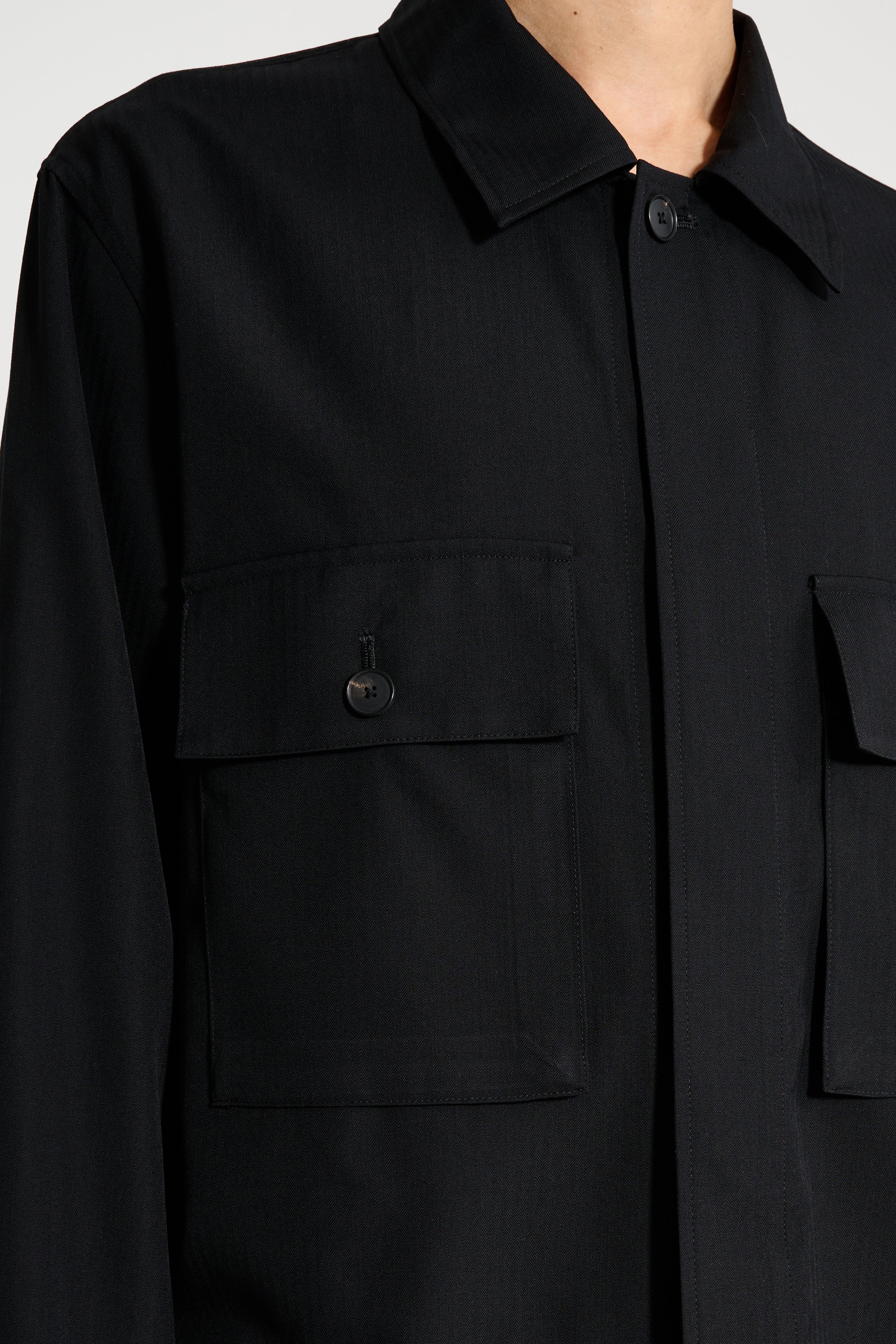 Auralee Wool Herringbone Overshirt Black