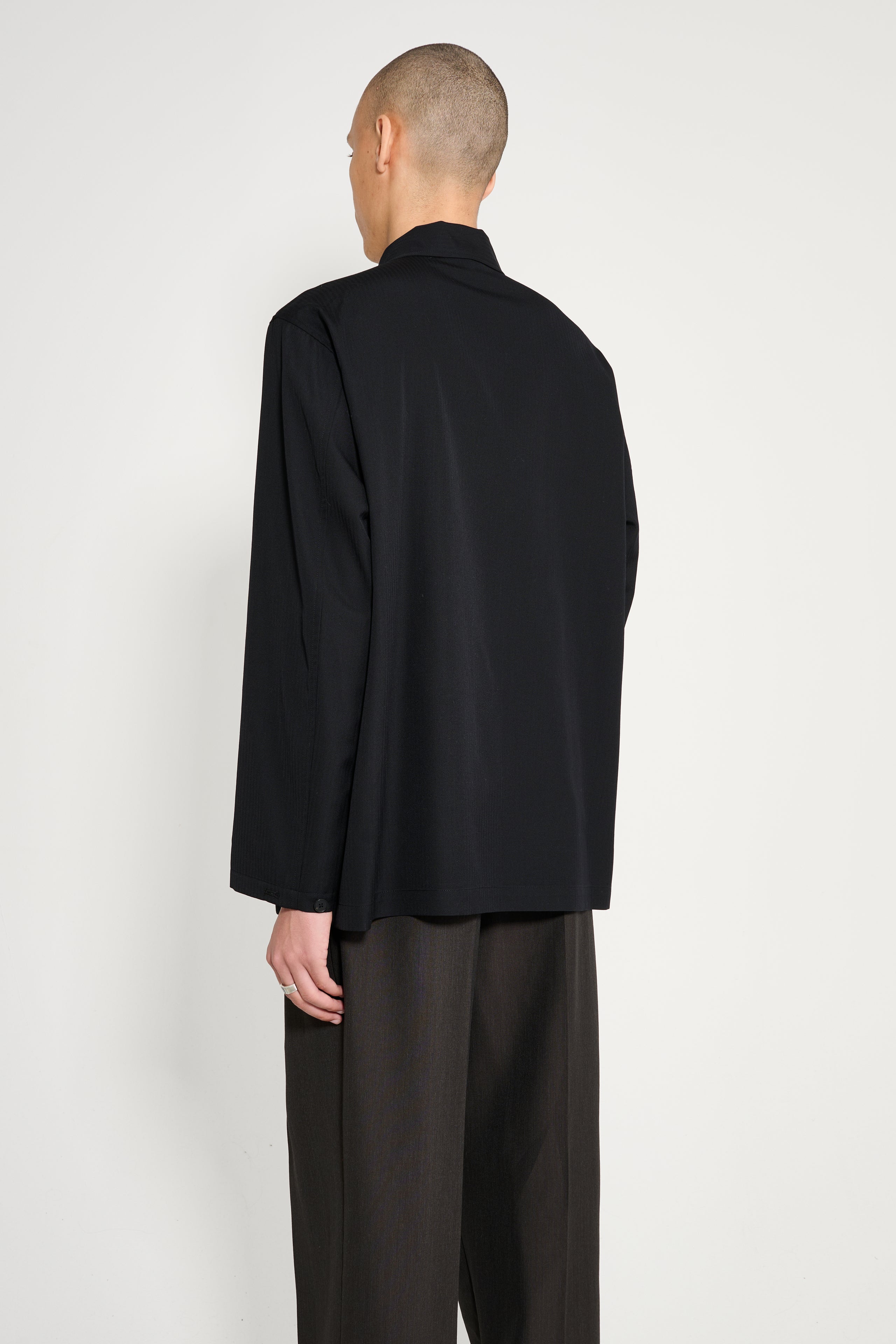 Auralee Wool Herringbone Overshirt Black