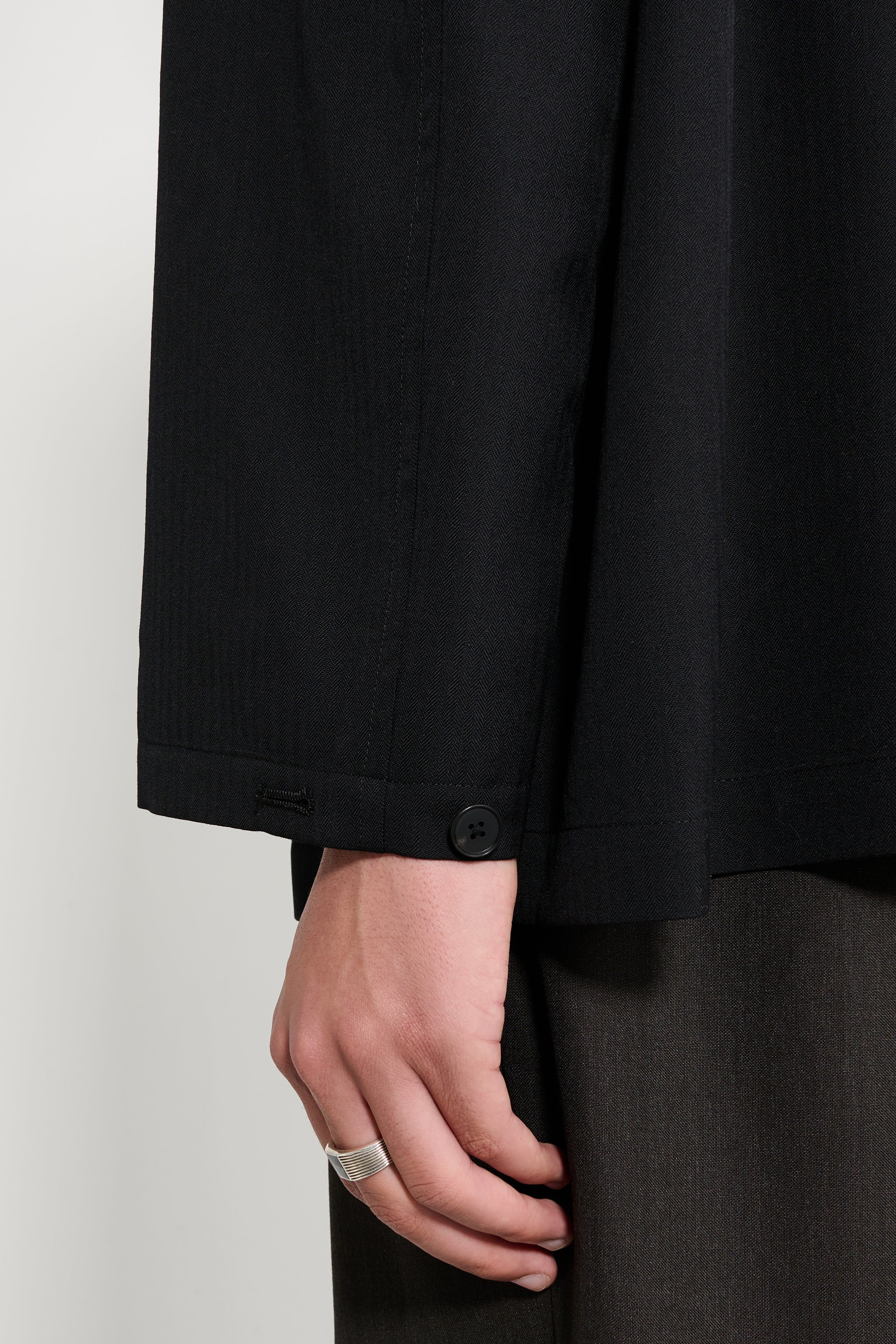 Auralee Wool Herringbone Overshirt Black