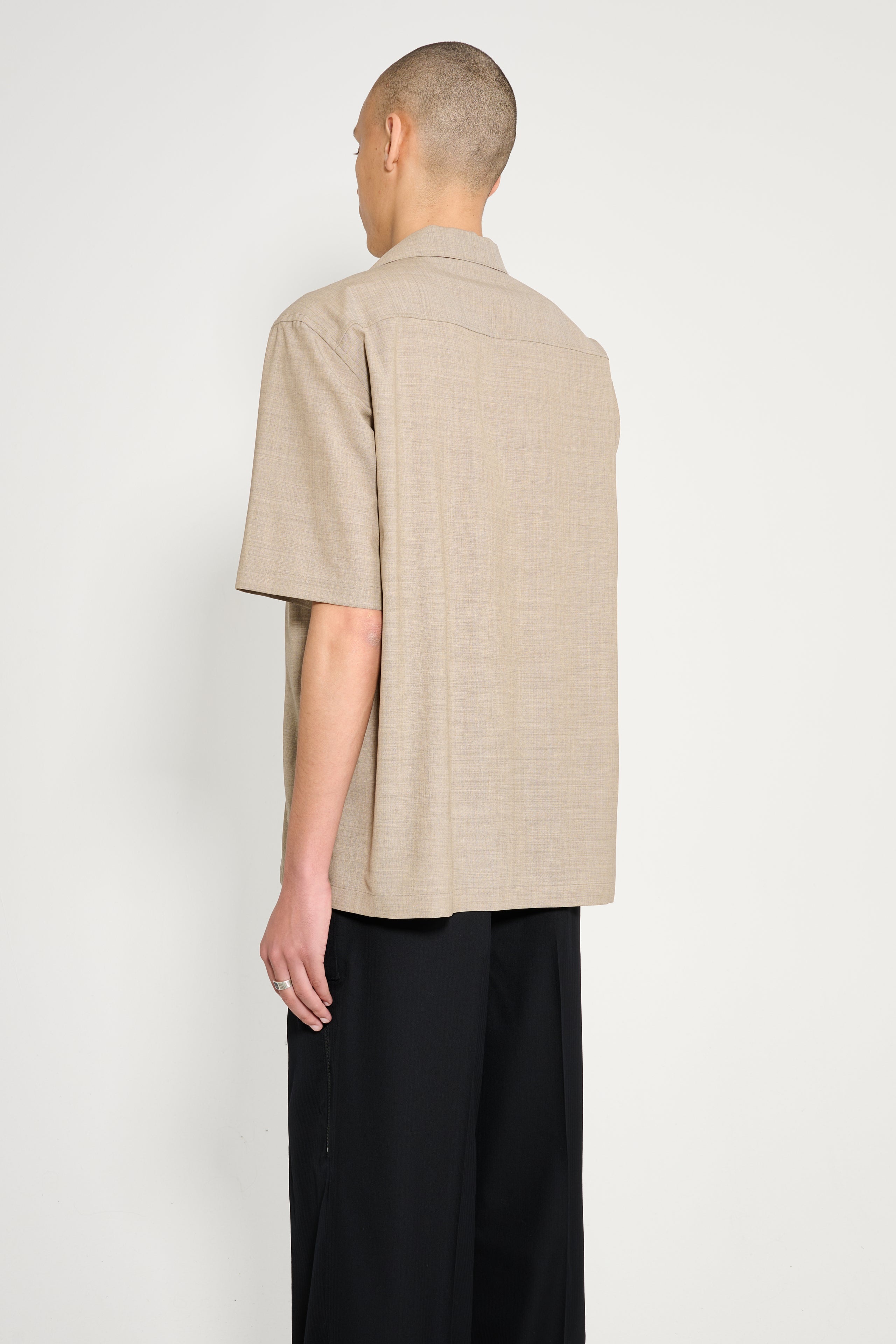 Auralee Super Fine Tropical Wool Open Collar Half Sleeved Shirt Top Light Brown