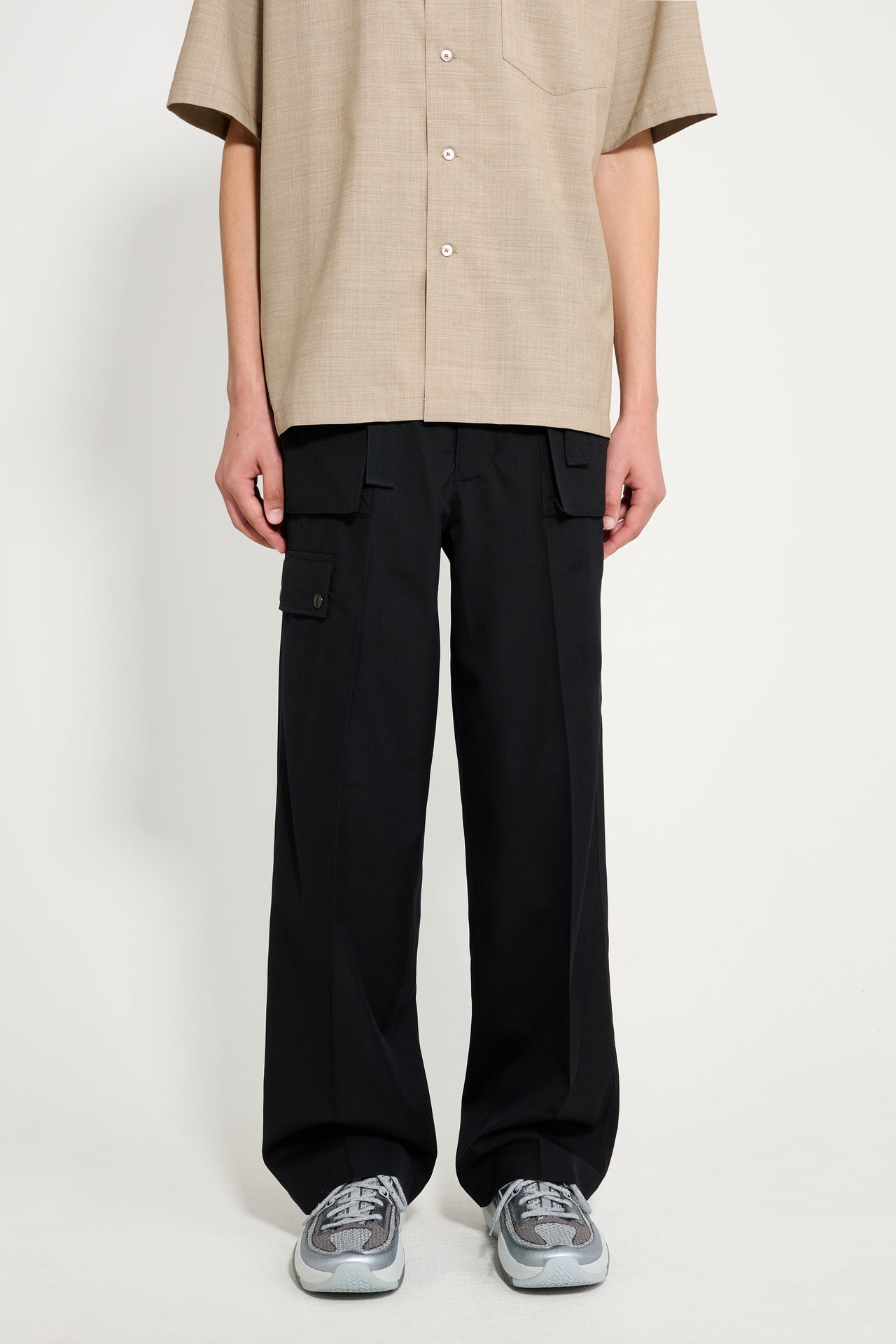 Auralee Wool Herringbone Cargo Pants Black