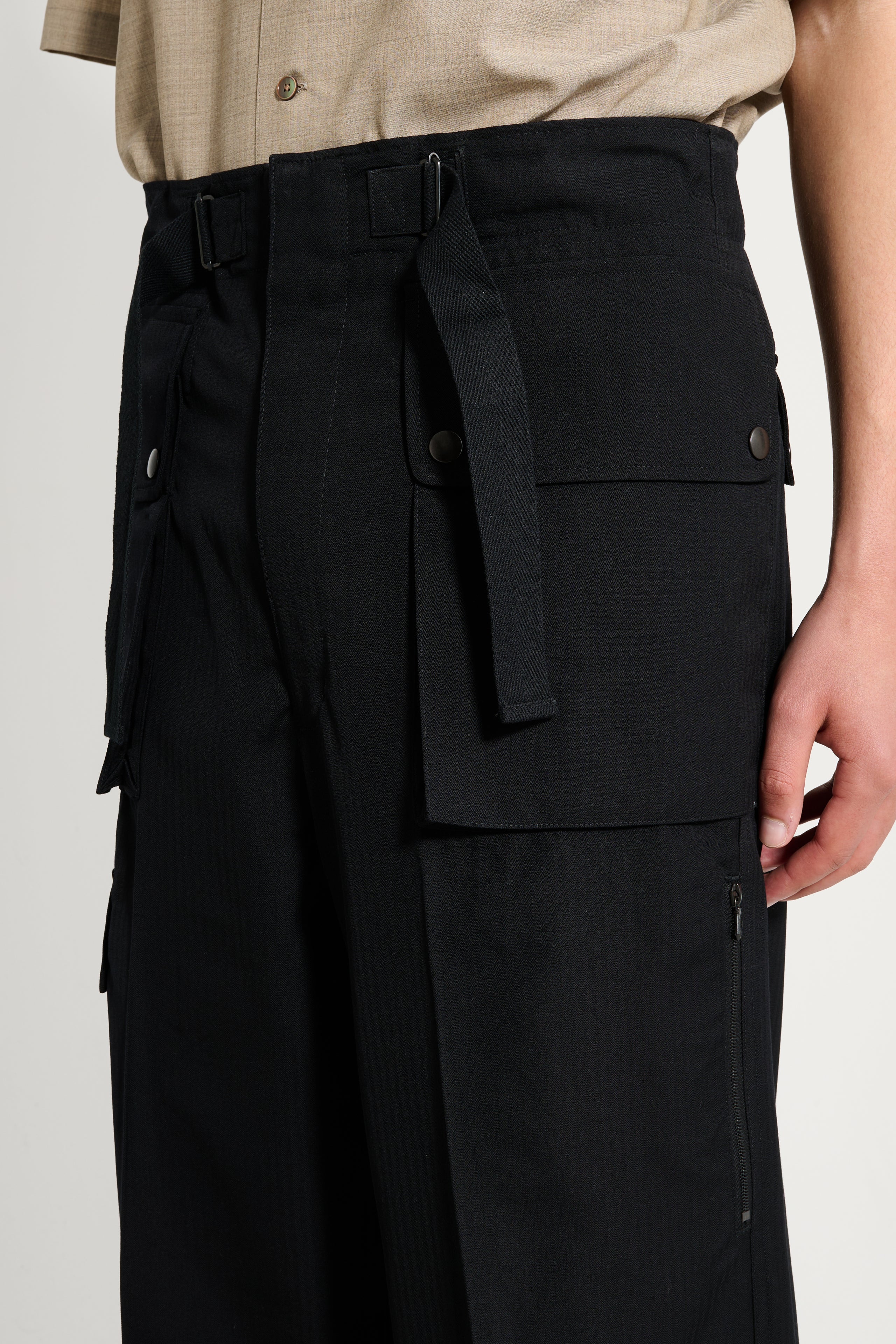 Auralee Wool Herringbone Cargo Pants Black