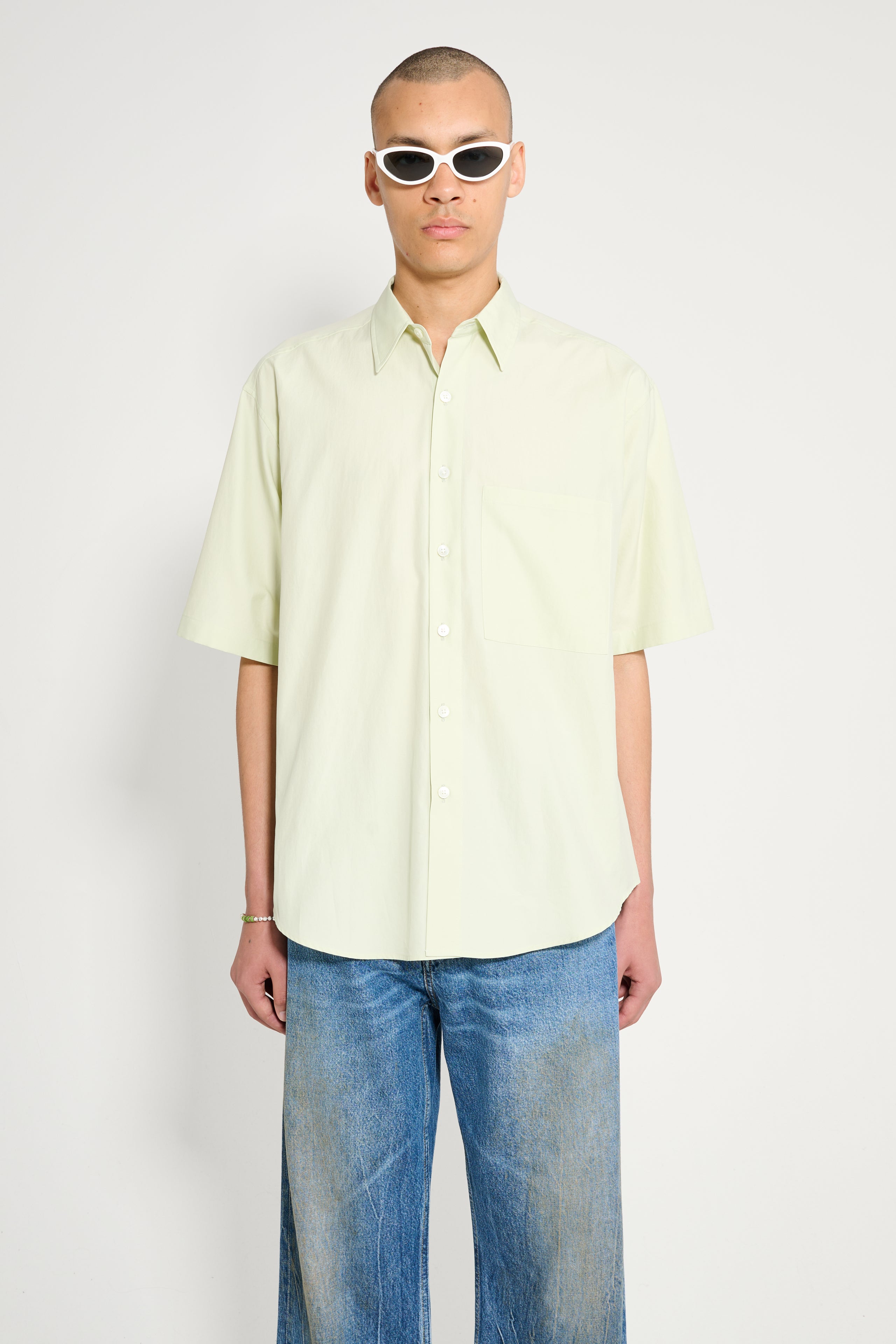 Auralee Washed Finx Twill Big Half Sleeved Shirt Light Green