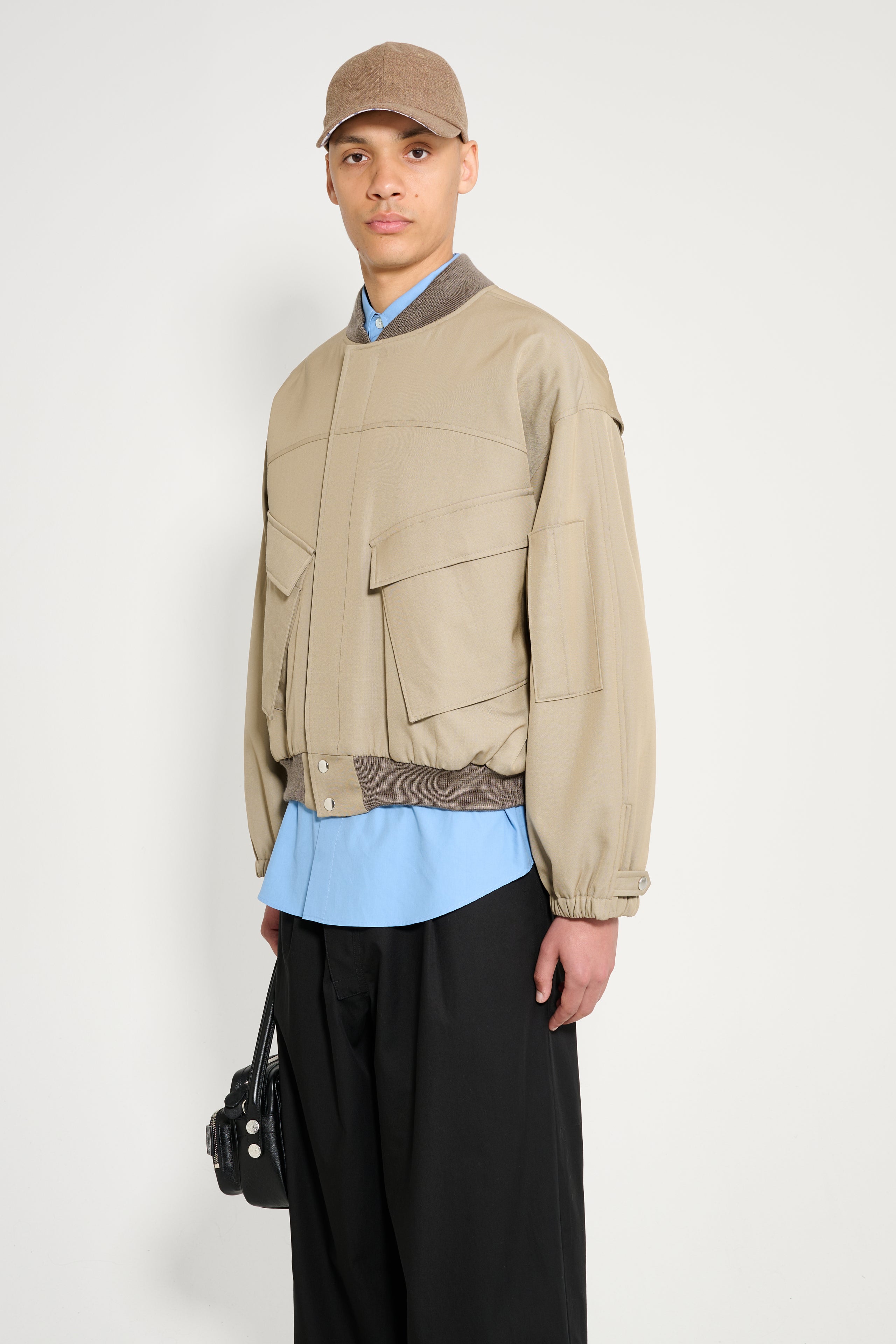 Auralee Light Wool Max Gabardine Chambray Padded Flight Blouson Khaki Beige