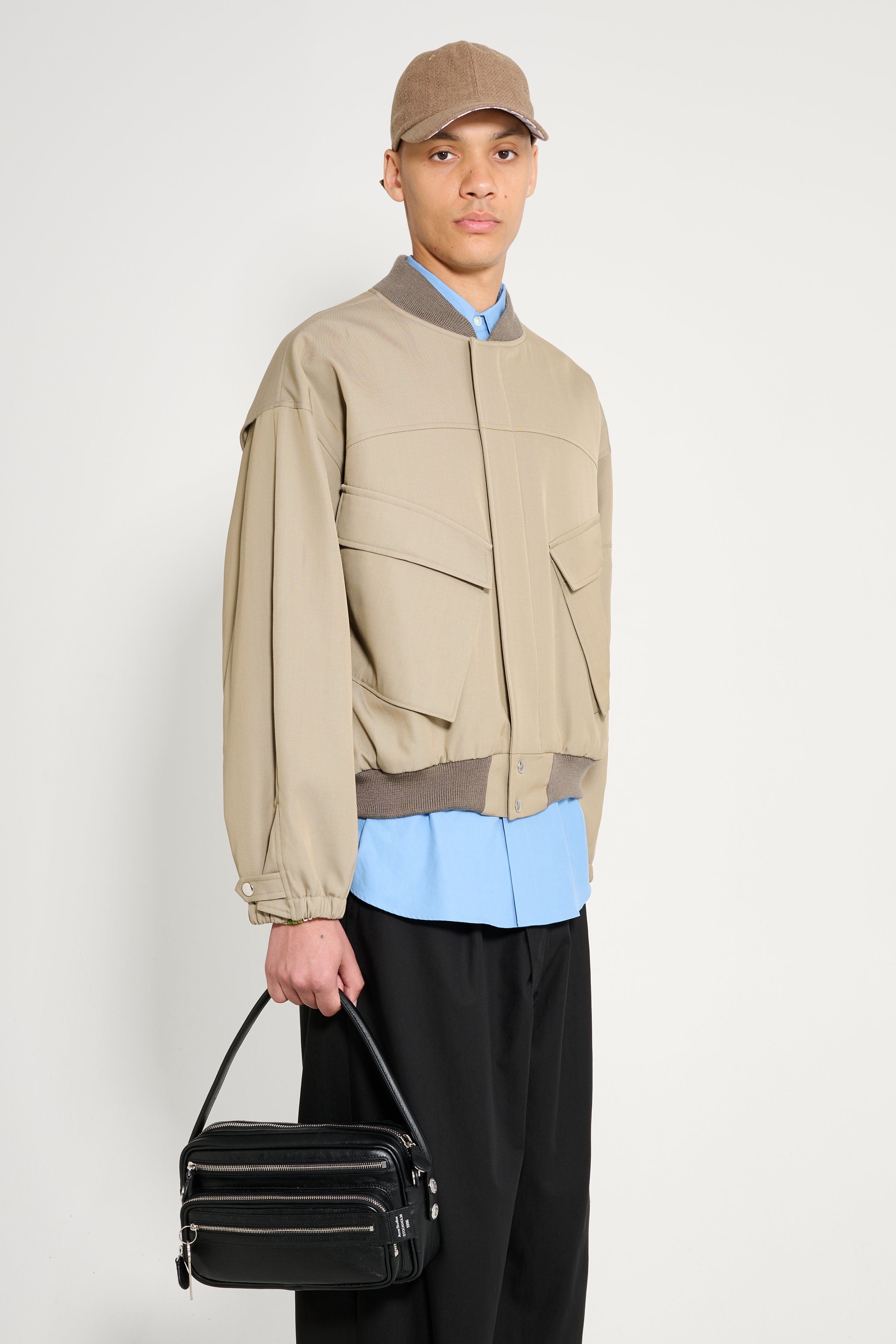 Auralee Light Wool Max Gabardine Chambray Padded Flight Blouson Khaki Beige