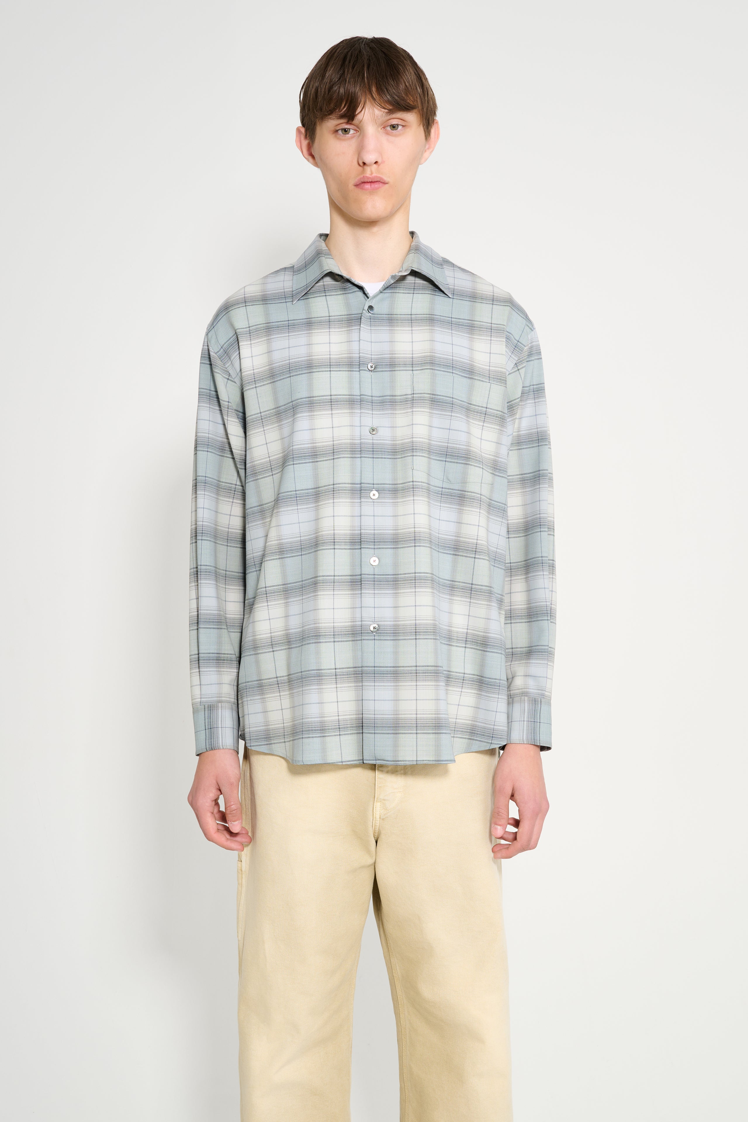 Auralee Super Light Wool Check Shirt Blue Green Check