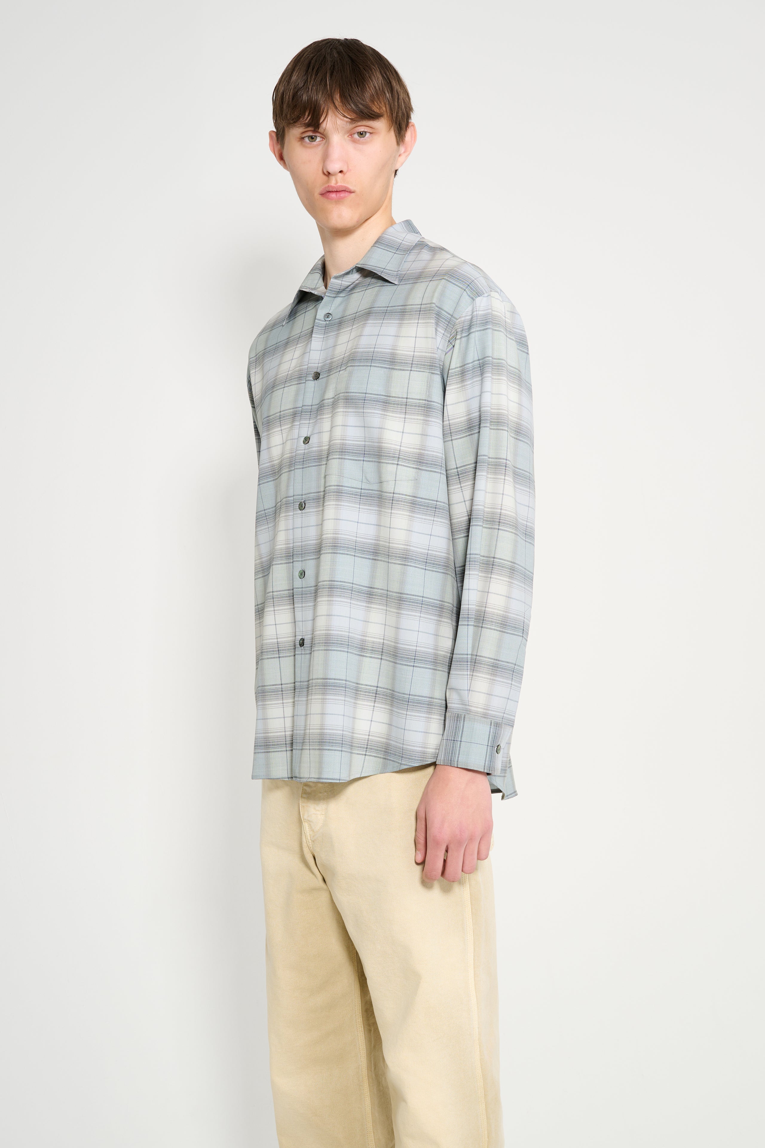 Auralee Super Light Wool Check Shirt Blue Green Check