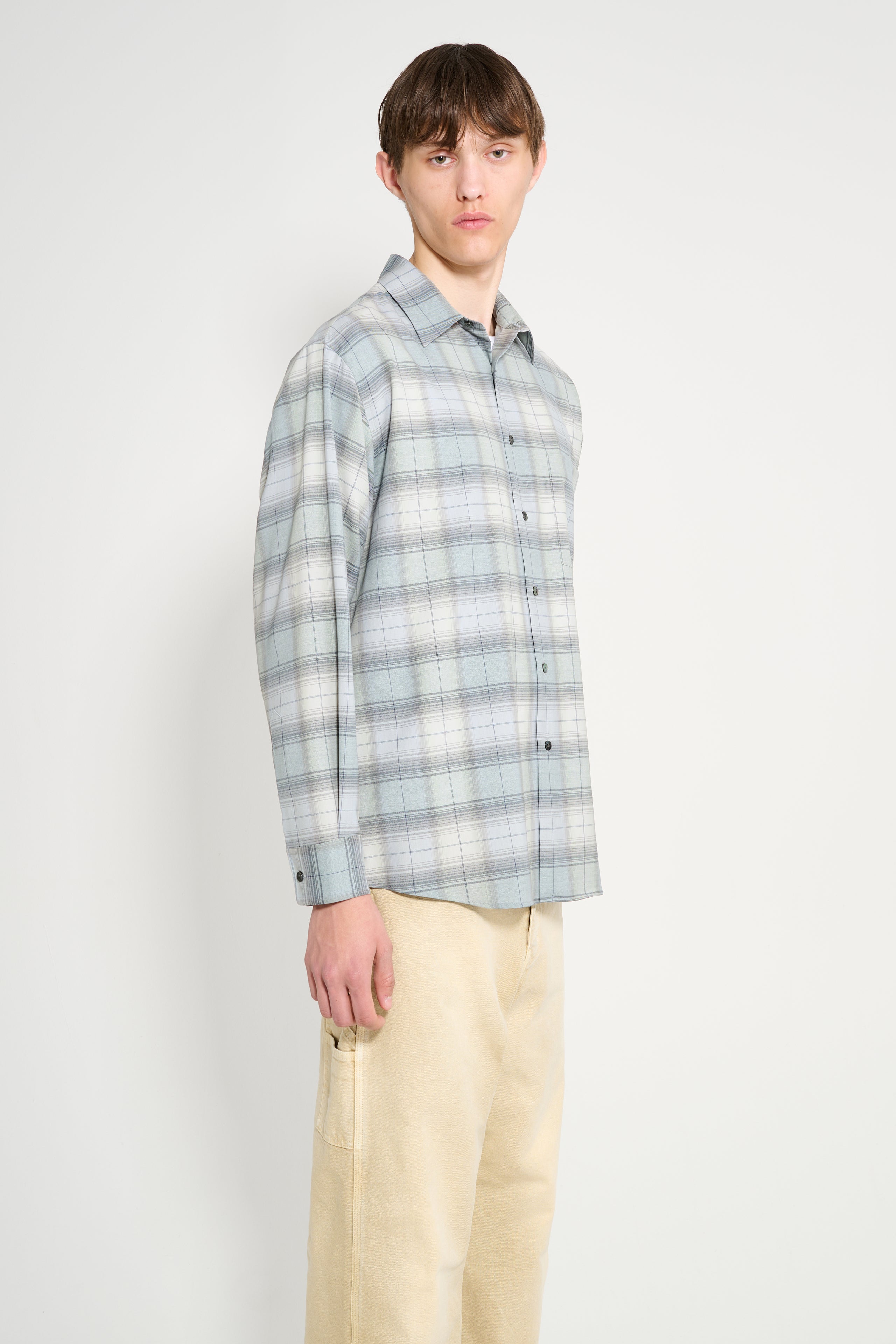 Auralee Super Light Wool Check Shirt Blue Green Check