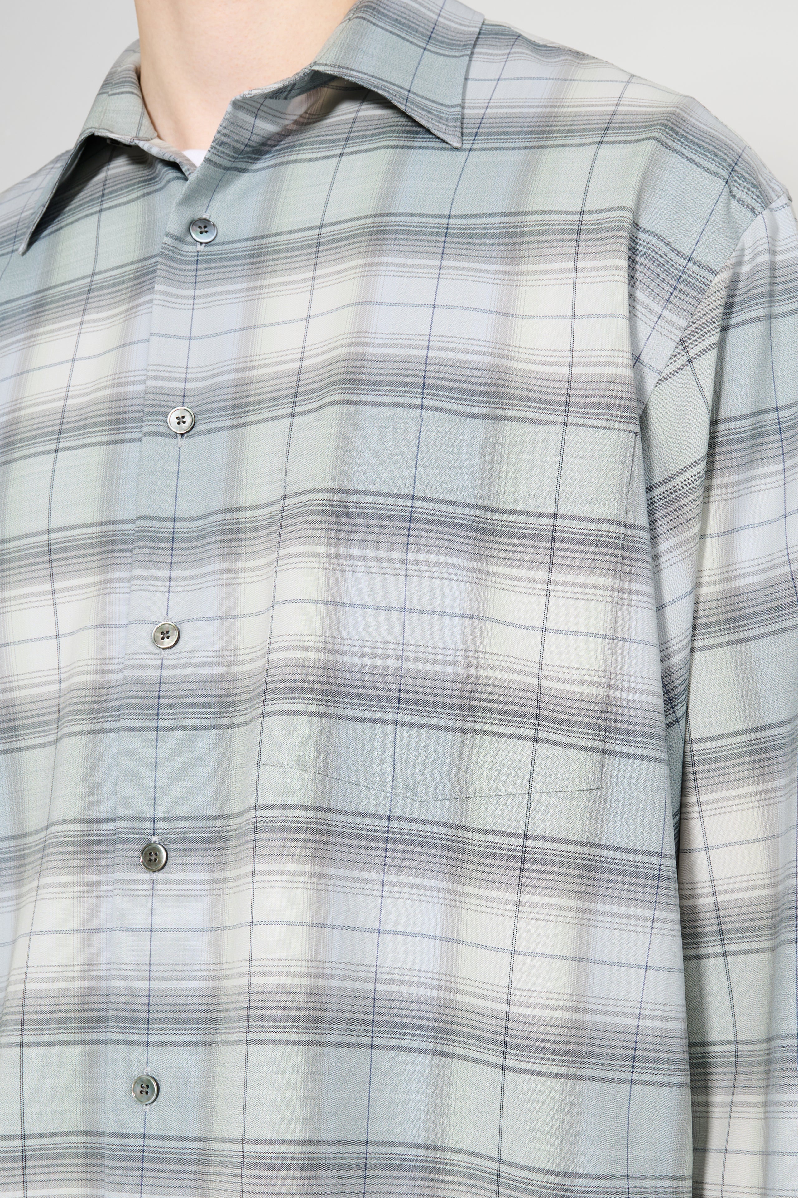 Auralee Super Light Wool Check Shirt Blue Green Check