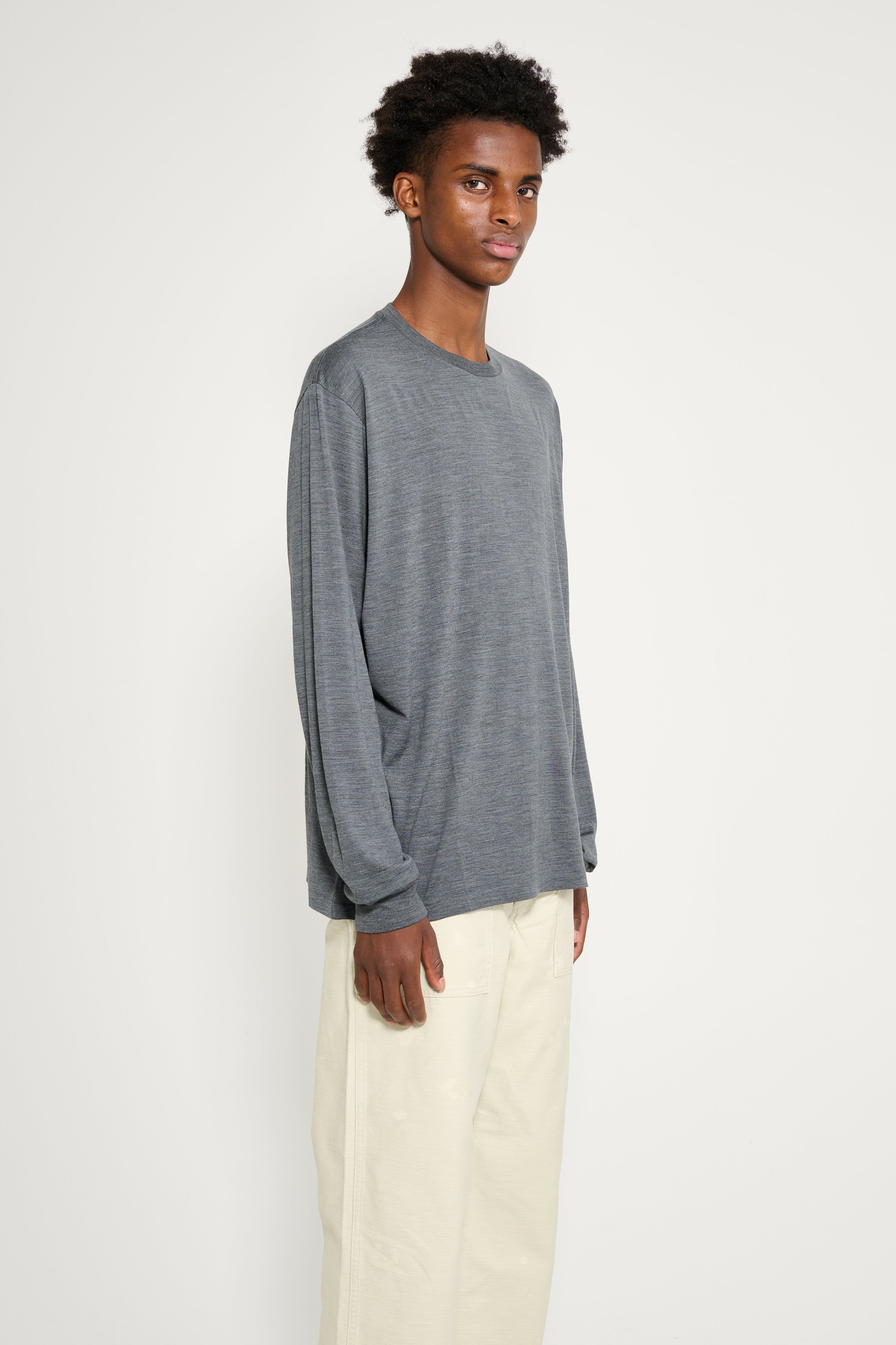 Auralee Wool Soft Jersey L/S Tee Top Charcoal
