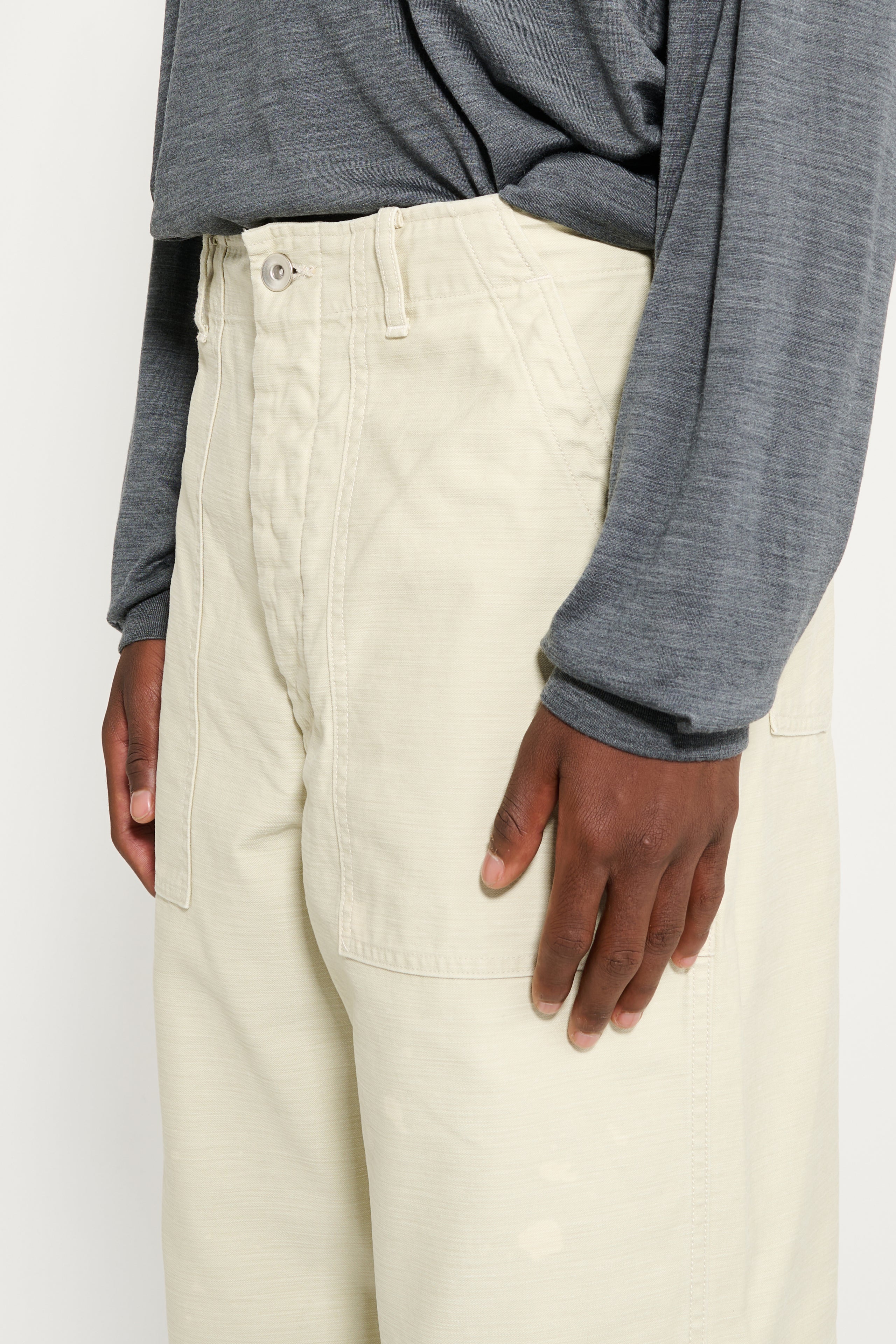 Auralee Washed Baggy Satin Bleached Baker Pants Dusty Ivory