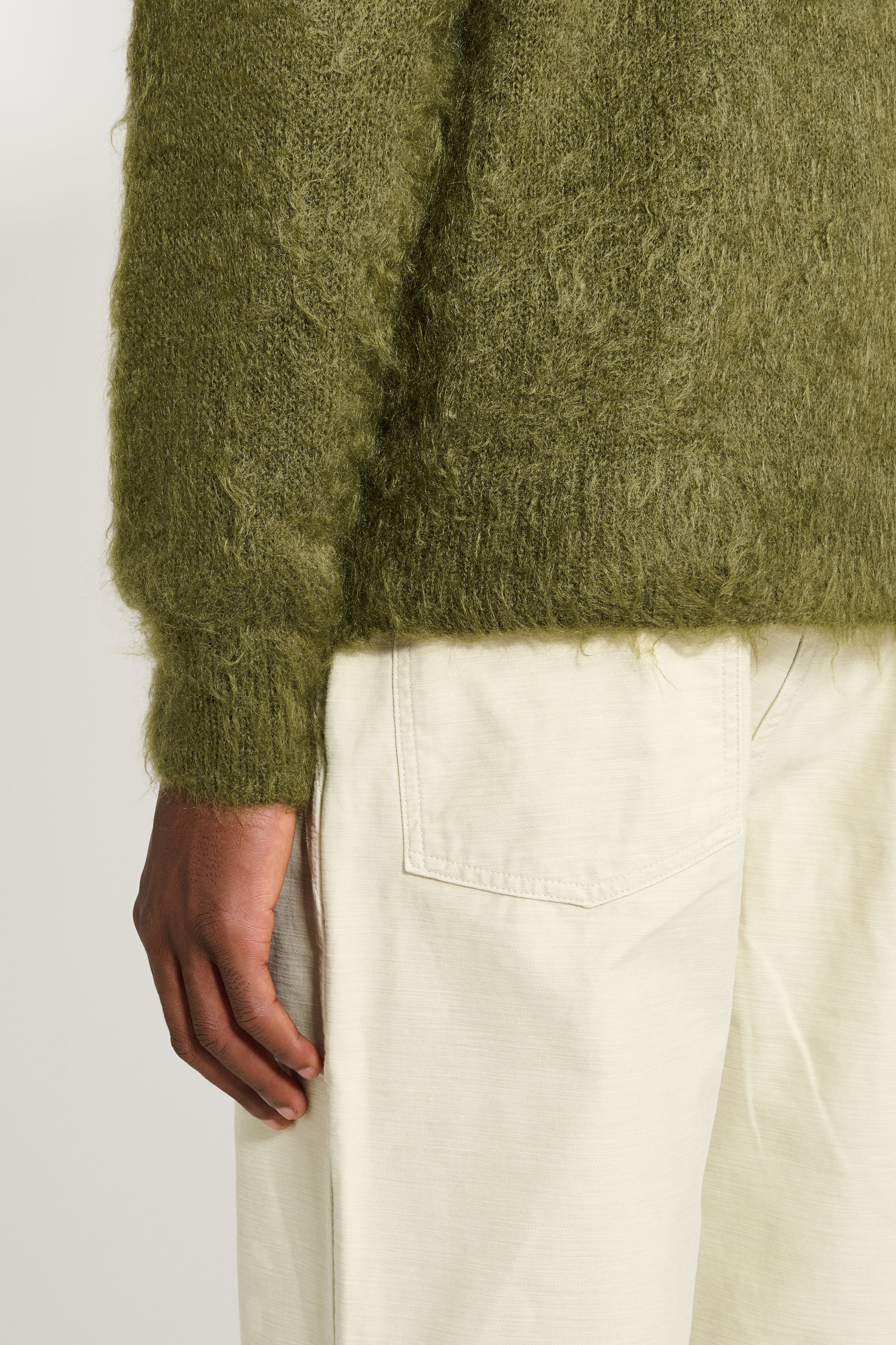 Auralee Brushed Super Kid Mohair Knit Polo Olive