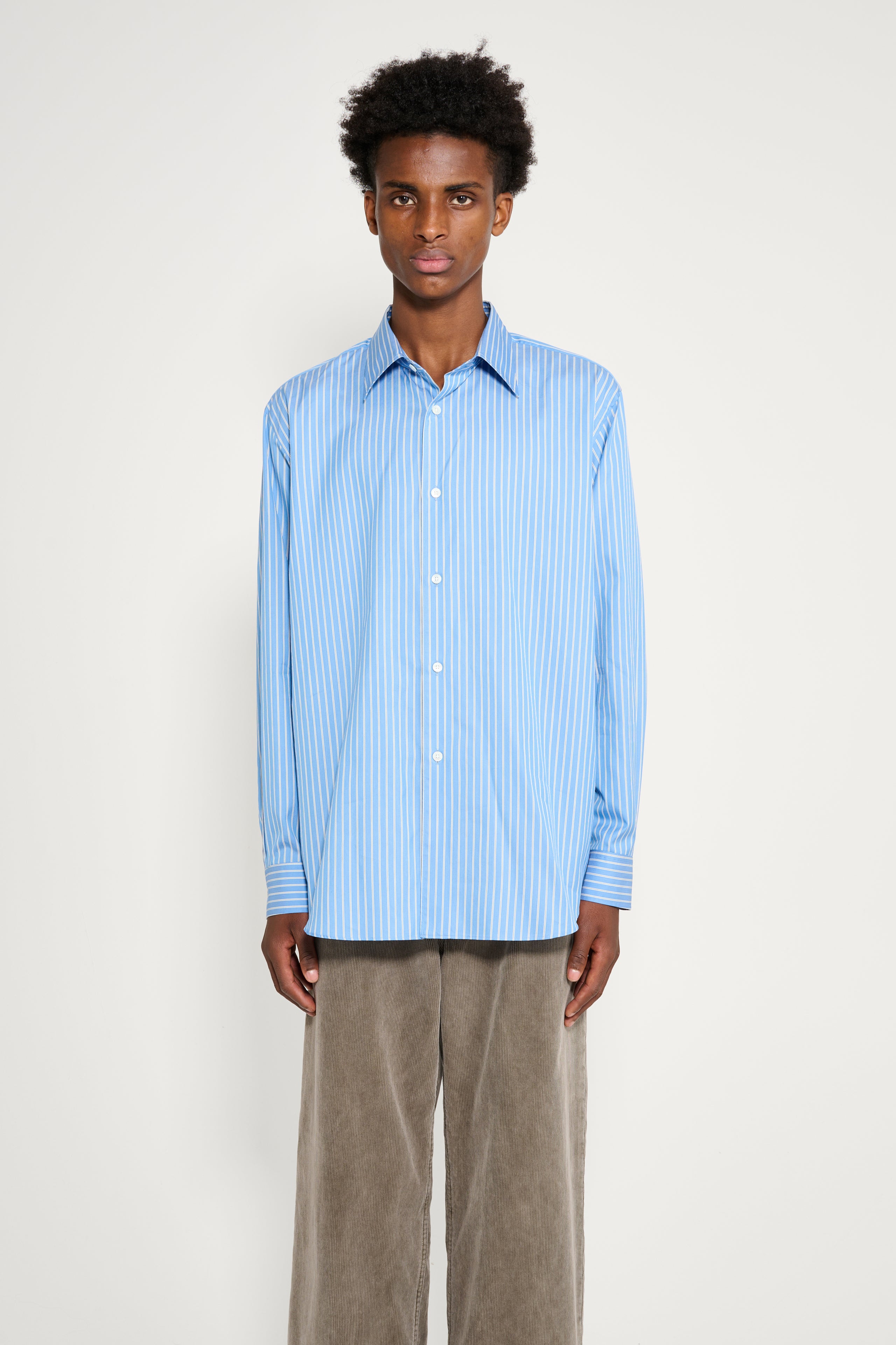 Auralee Cotton Silk Stripe Shirt Blue Stripe