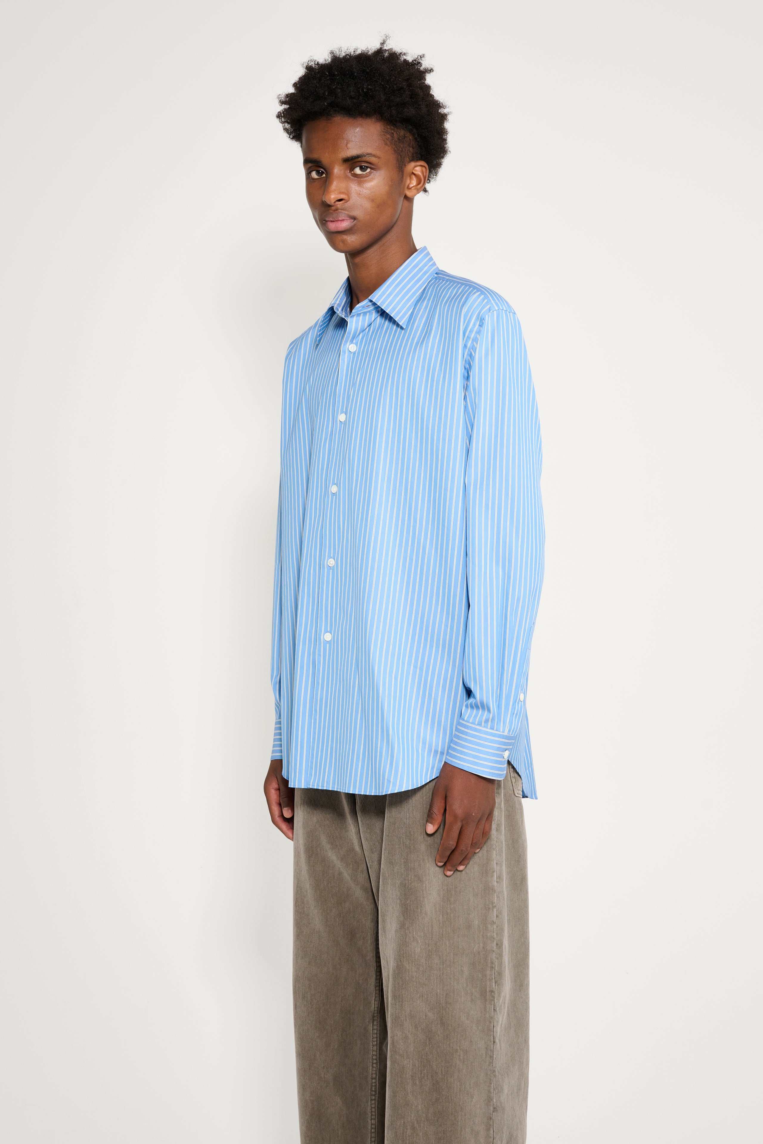 Auralee Cotton Silk Stripe Shirt Blue Stripe