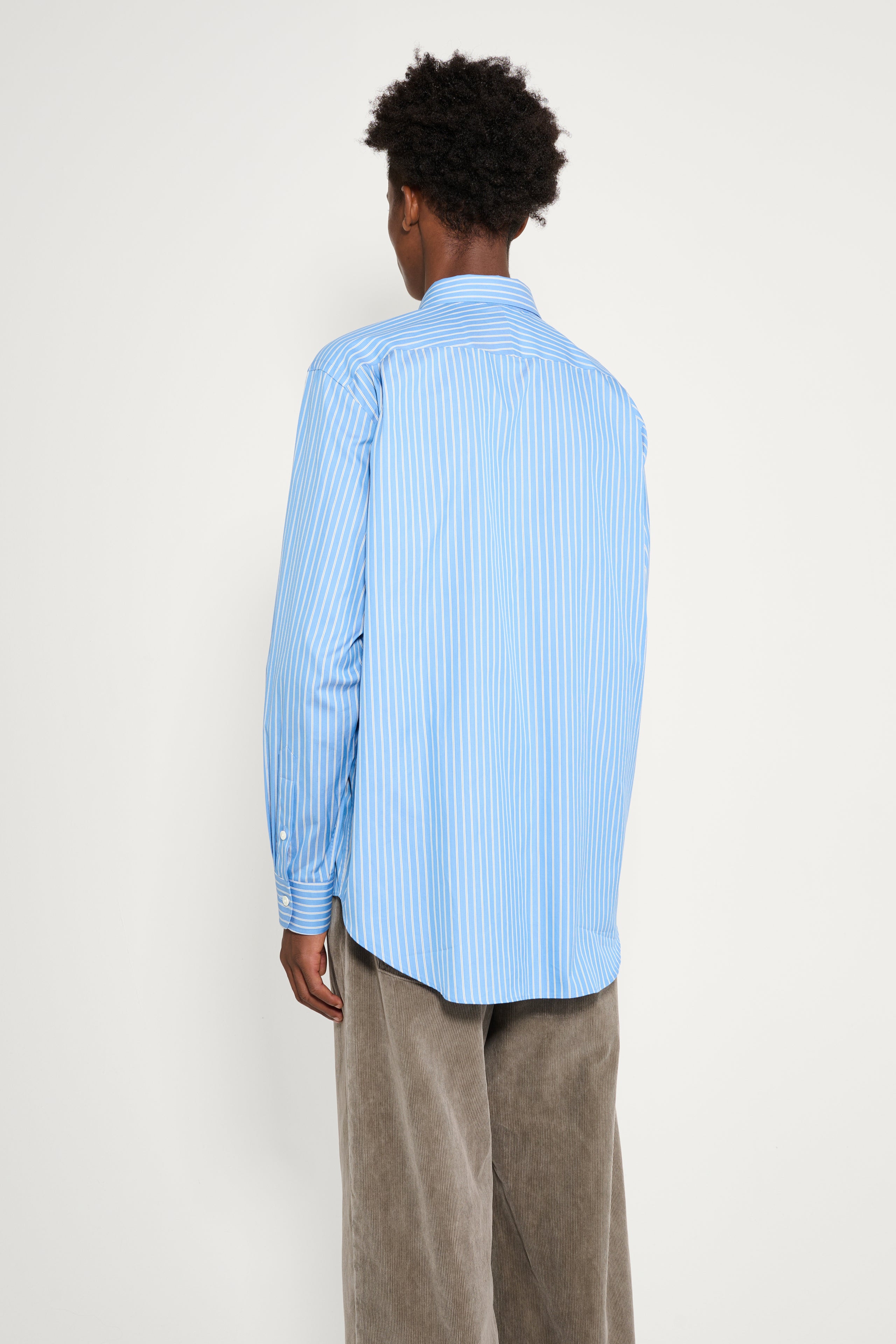 Auralee Cotton Silk Stripe Shirt Blue Stripe