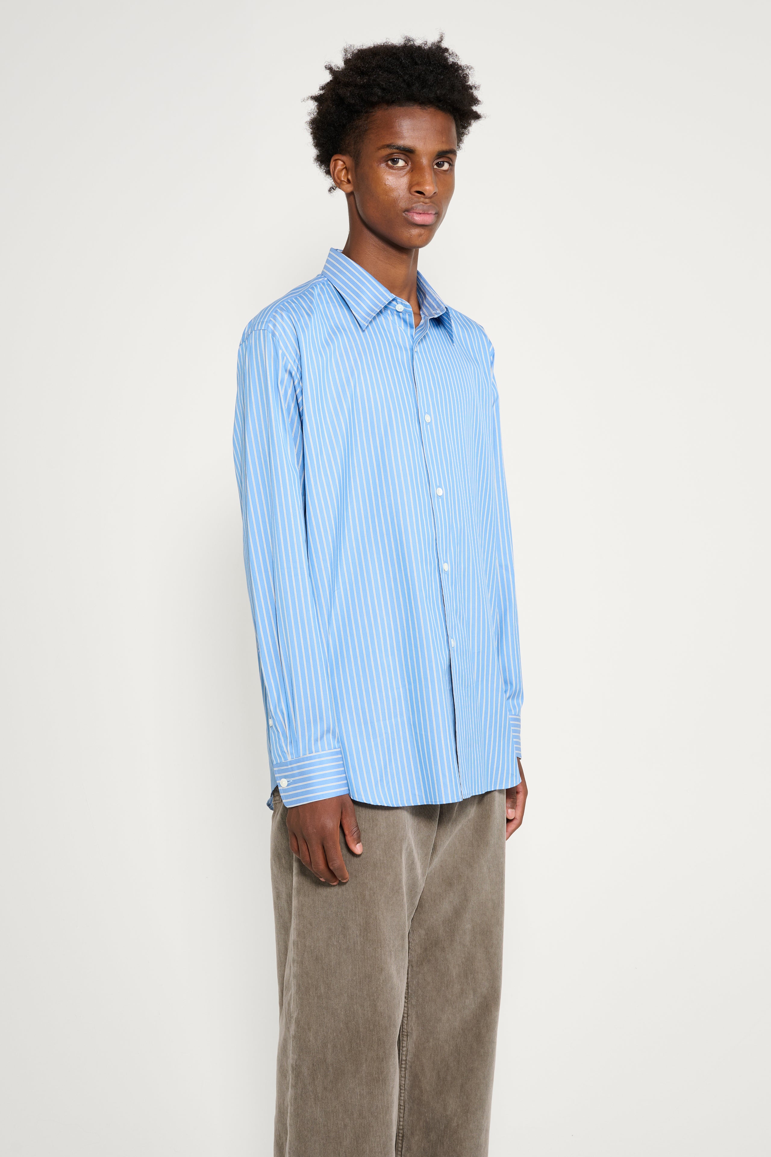 Auralee Cotton Silk Stripe Shirt Blue Stripe