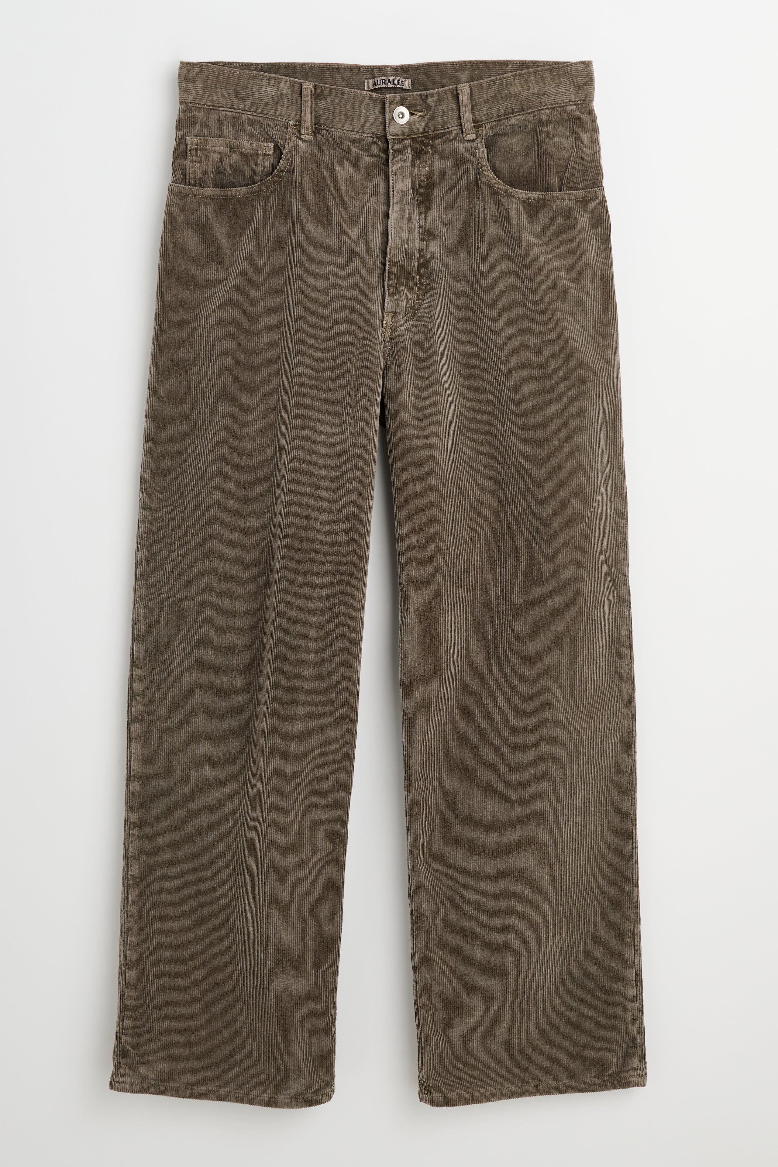 Auralee Pigment Dyed Finx Corduroy Wide 5P Pants Olive Brown