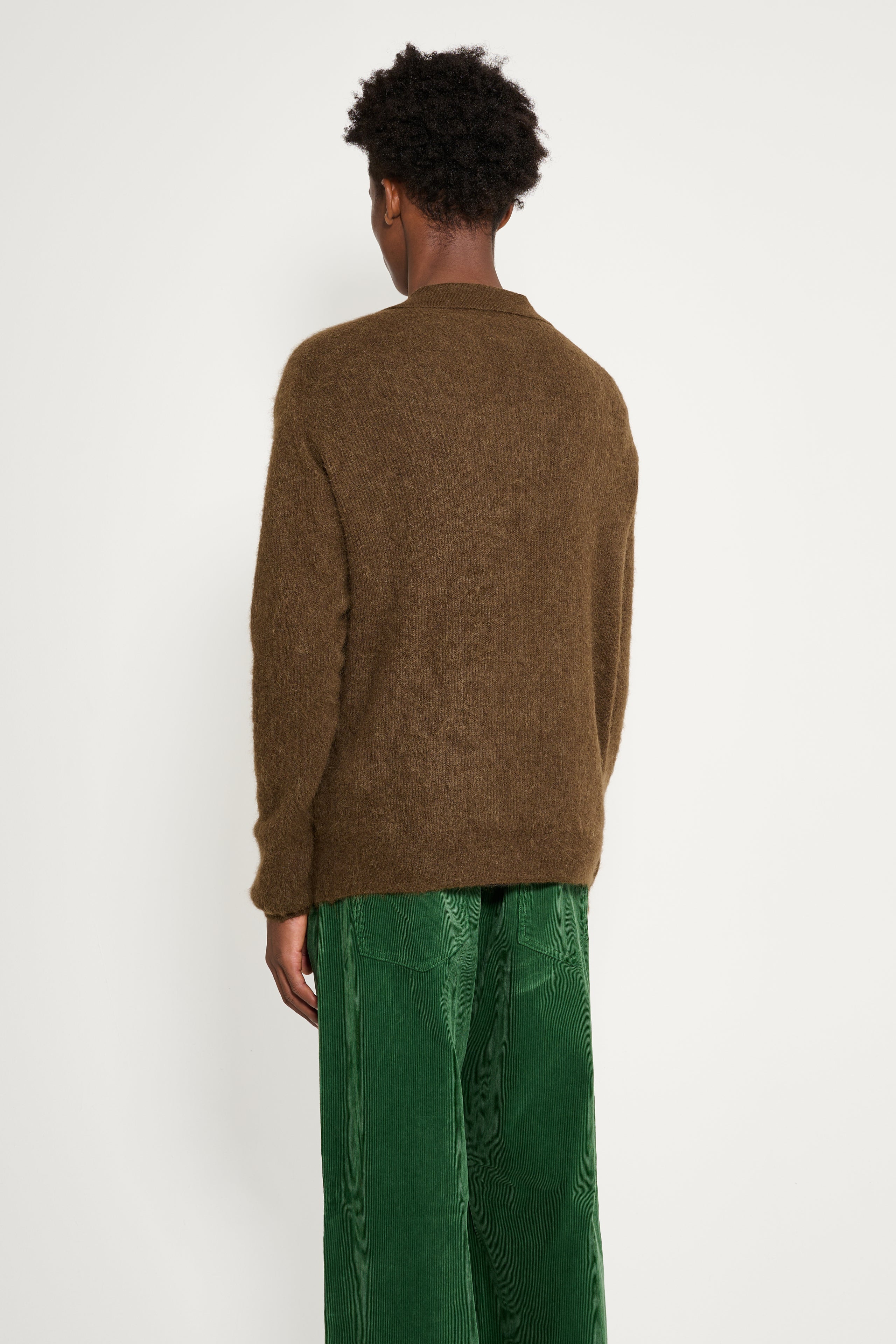 Auralee Baby Suri Alpaca Sheer Knit Skipper Polo Dark Brown