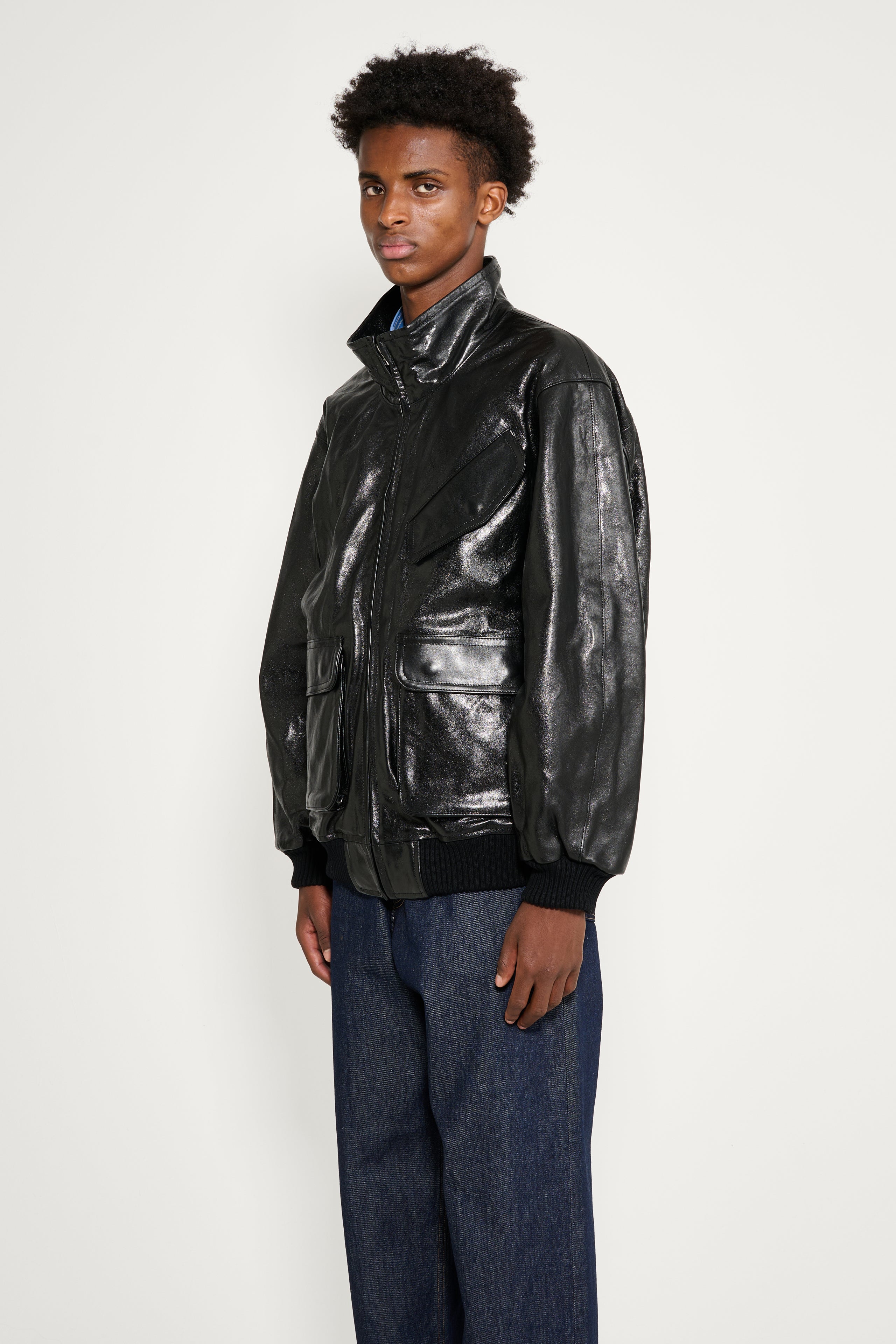 Auralee Lamb Leather Zip Blouson Black