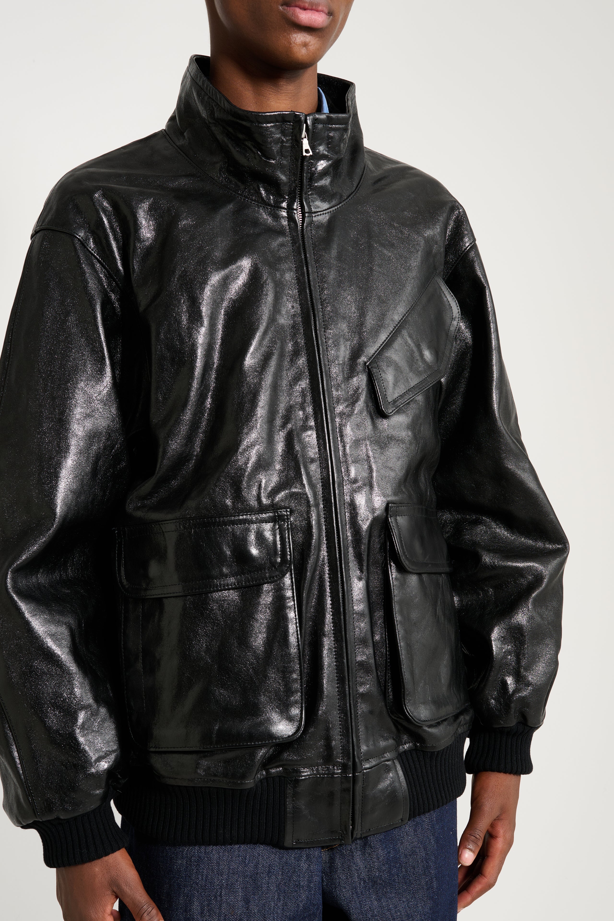 Auralee Lamb Leather Zip Blouson Black