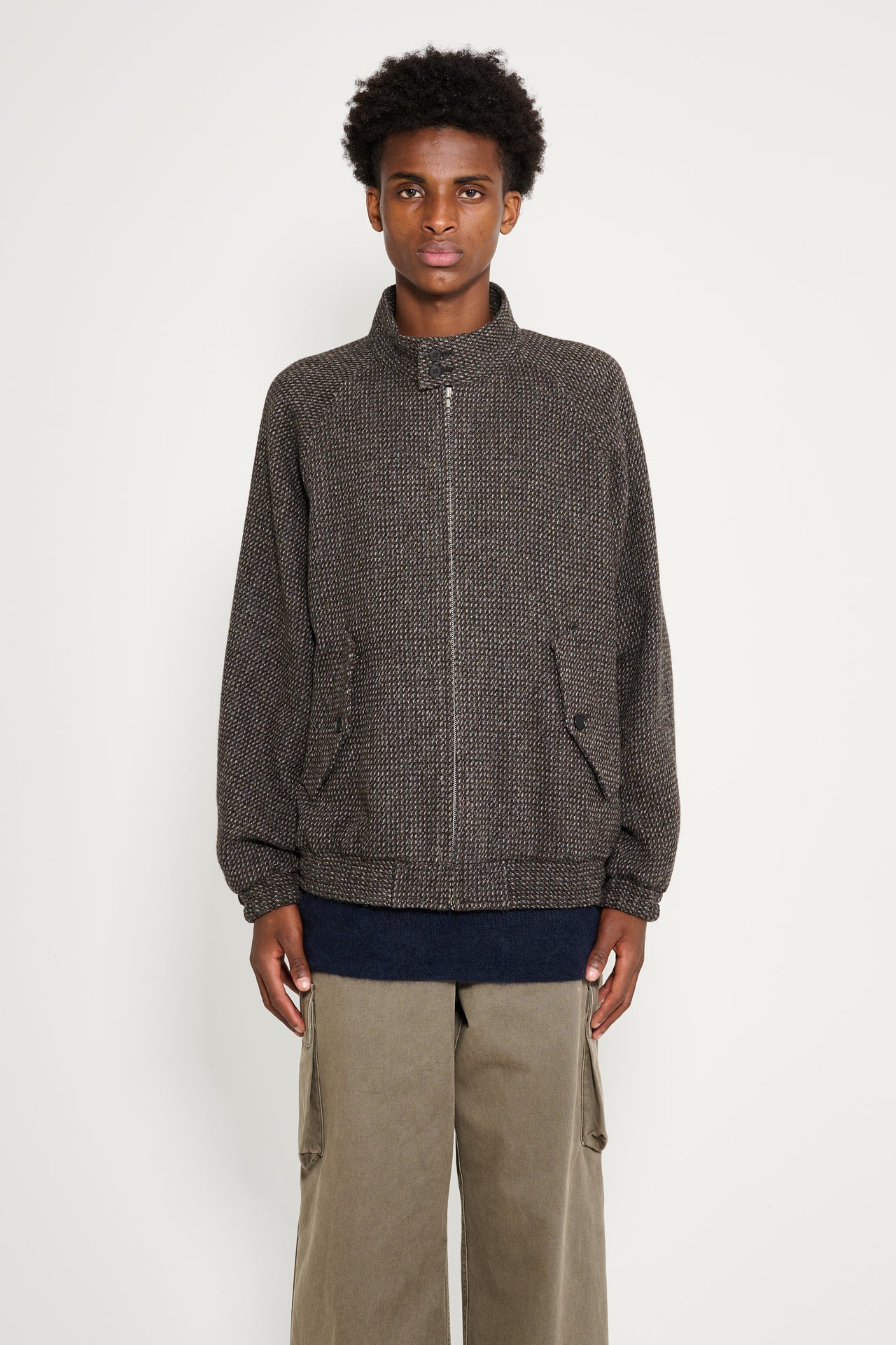 Auralee Alpaca Wool Silk Tweed Zip Blouson Gray Brown Hairline