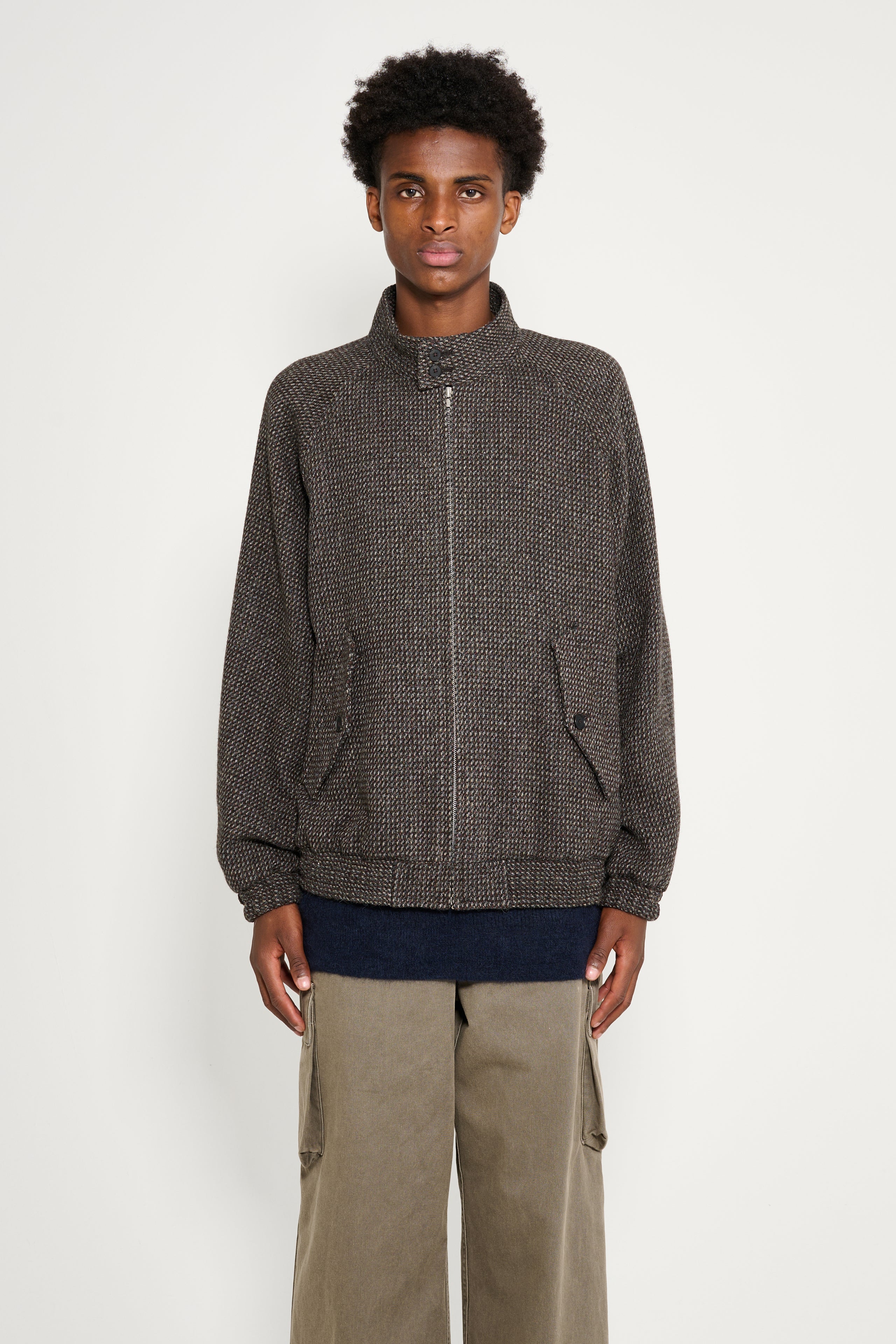 Auralee Alpaca Wool Silk Tweed Zip Blouson Gray Brown Hairline