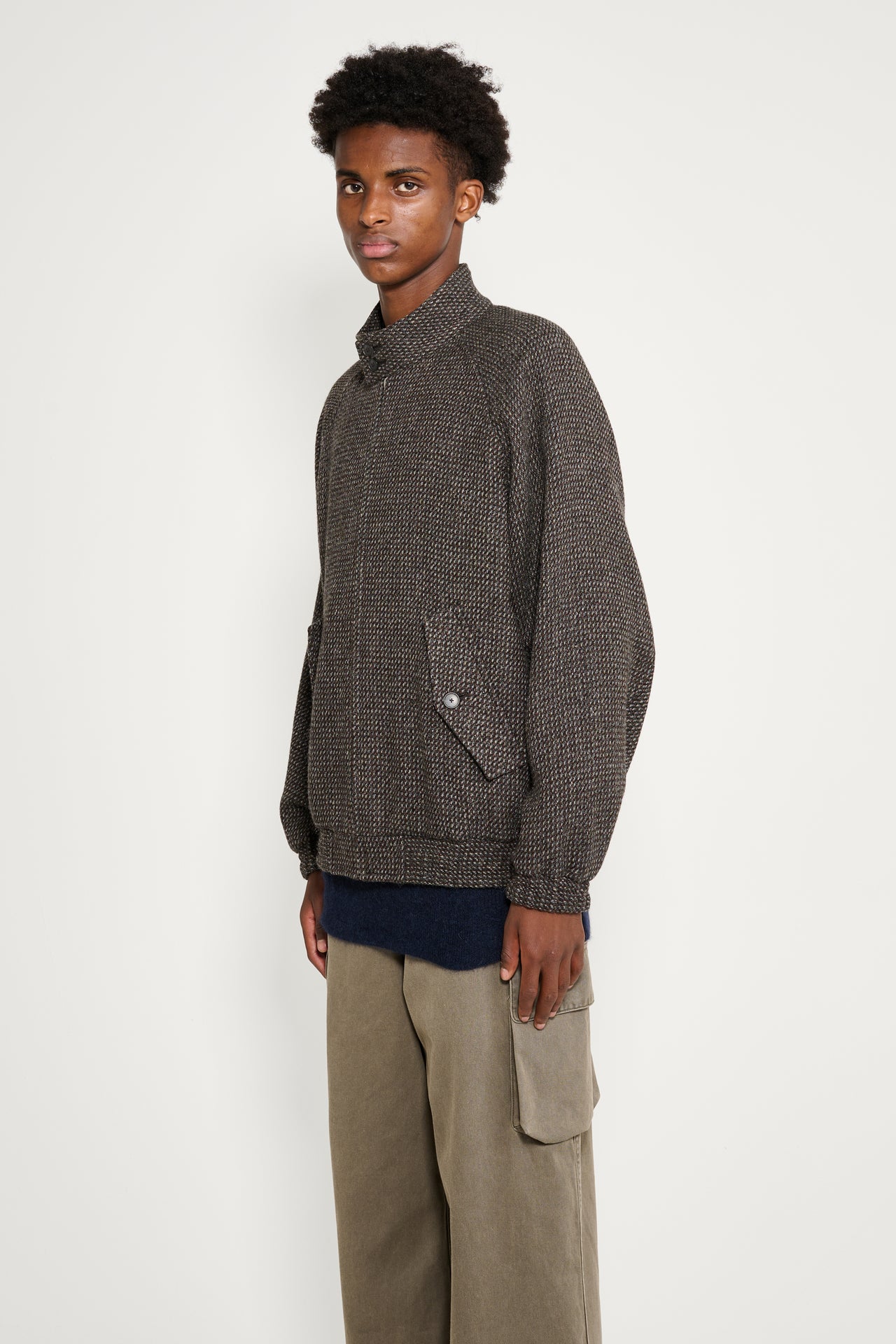 Auralee Alpaca Wool Silk Tweed Zip Blouson Gray Brown Hairline