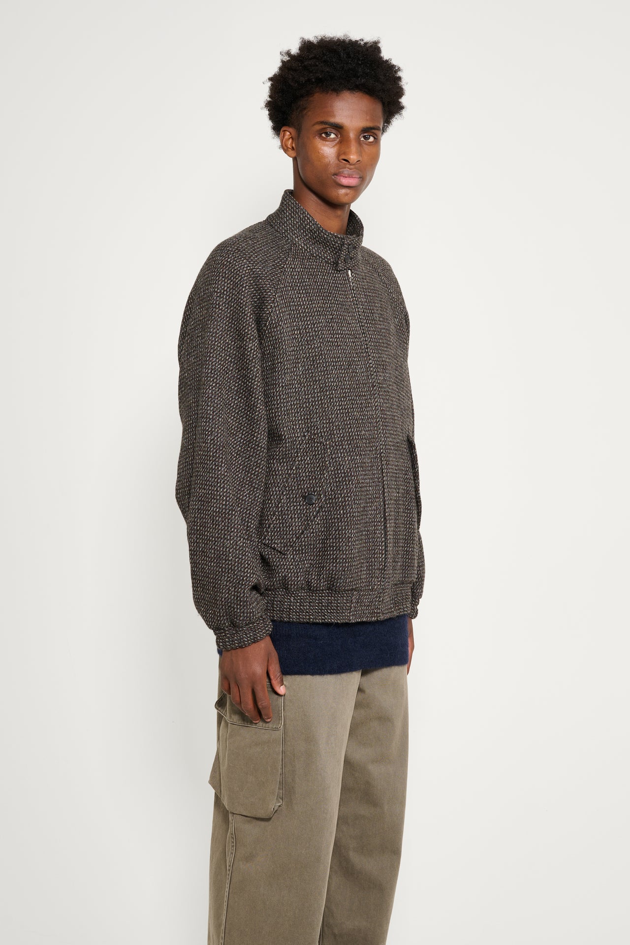 Auralee Alpaca Wool Silk Tweed Zip Blouson Gray Brown Hairline