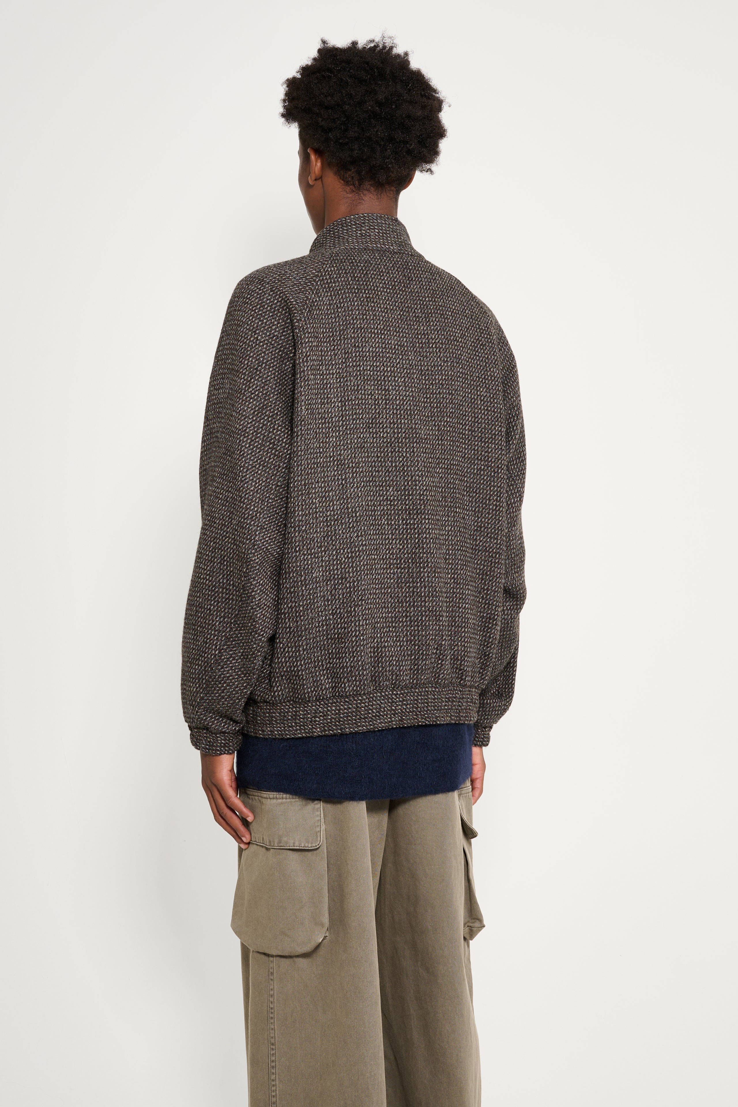 Auralee Alpaca Wool Silk Tweed Zip Blouson Gray Brown Hairline