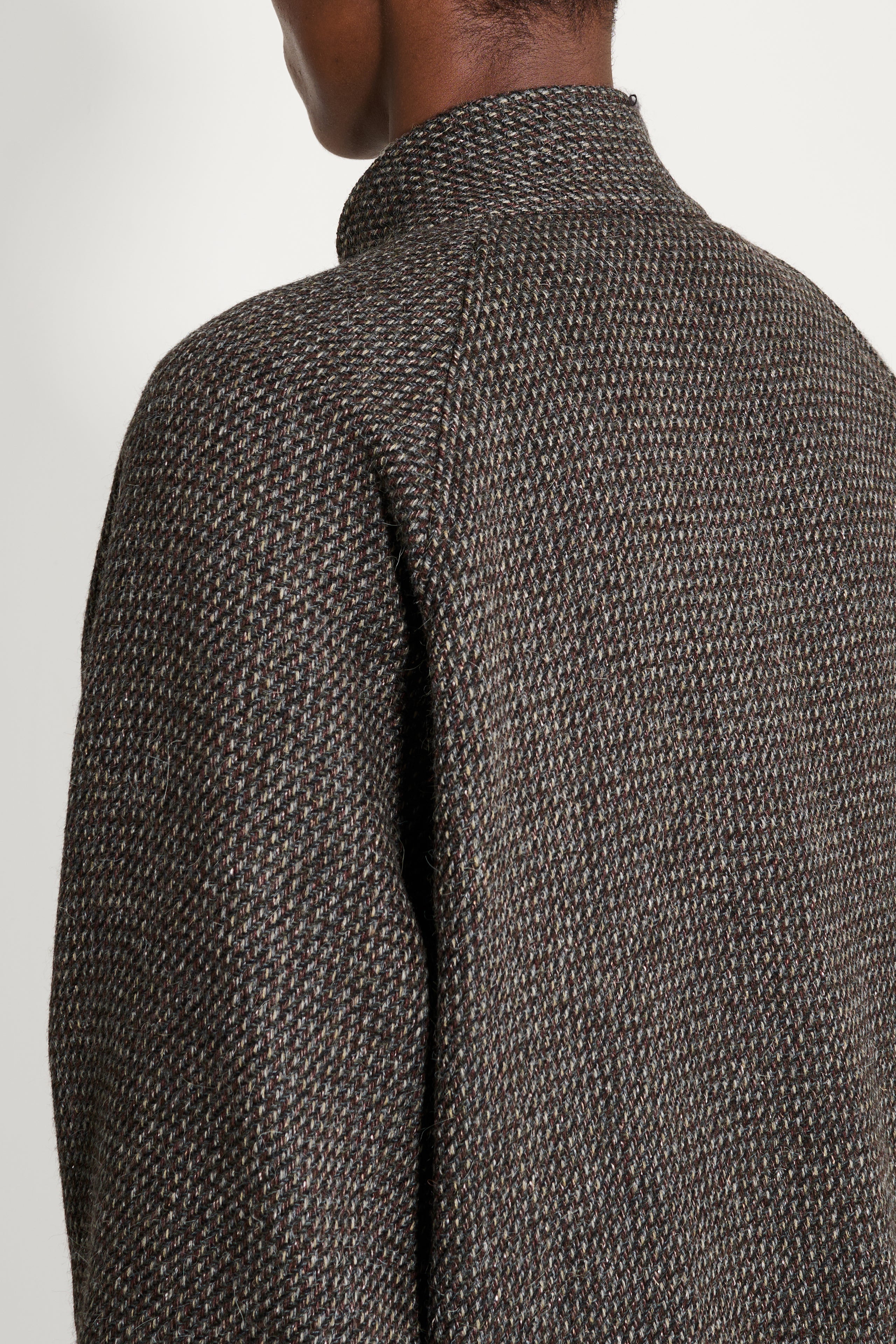 Auralee Alpaca Wool Silk Tweed Zip Blouson Gray Brown Hairline